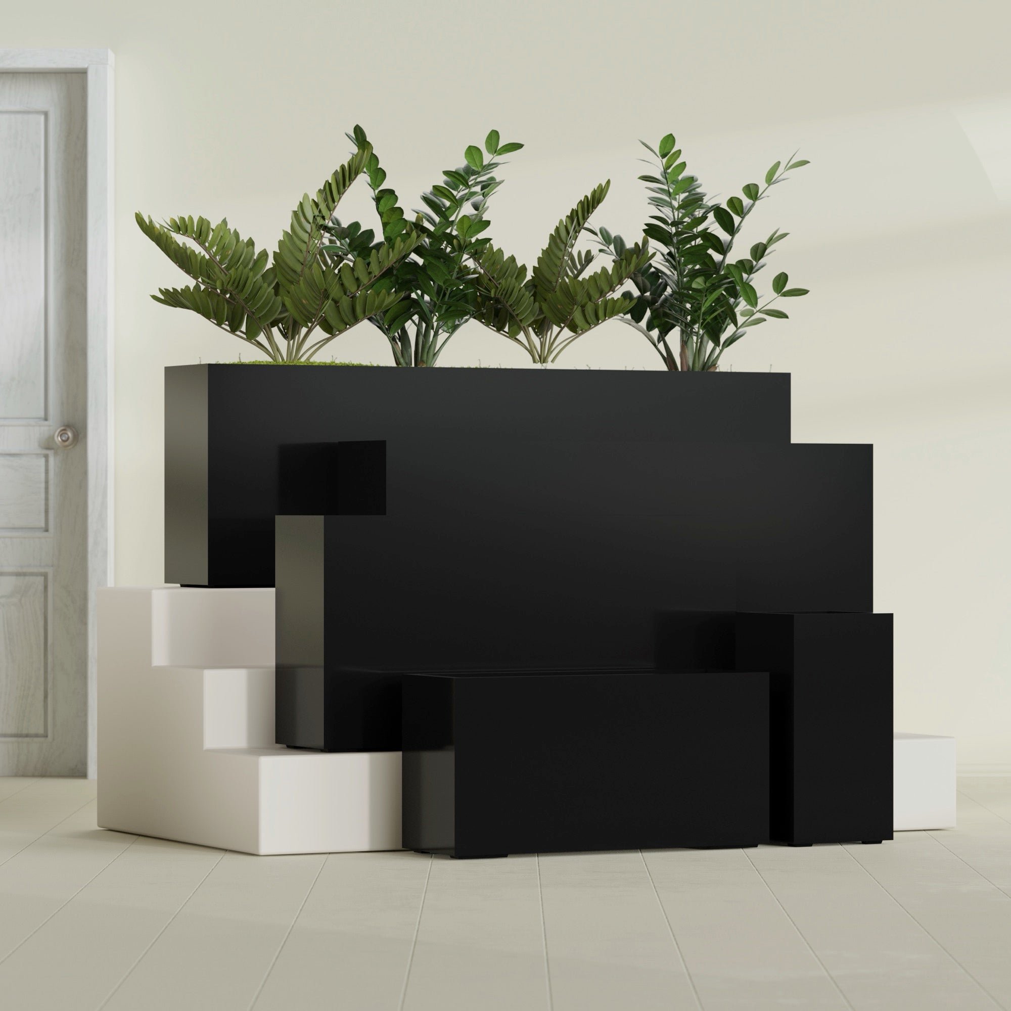 Hollywood Large Narrow Rectangle Fiberglass Planter - 36 in x 12 in x 24 in - Gloss Black - Gloss Black,36 in x 12 in x 24 in
