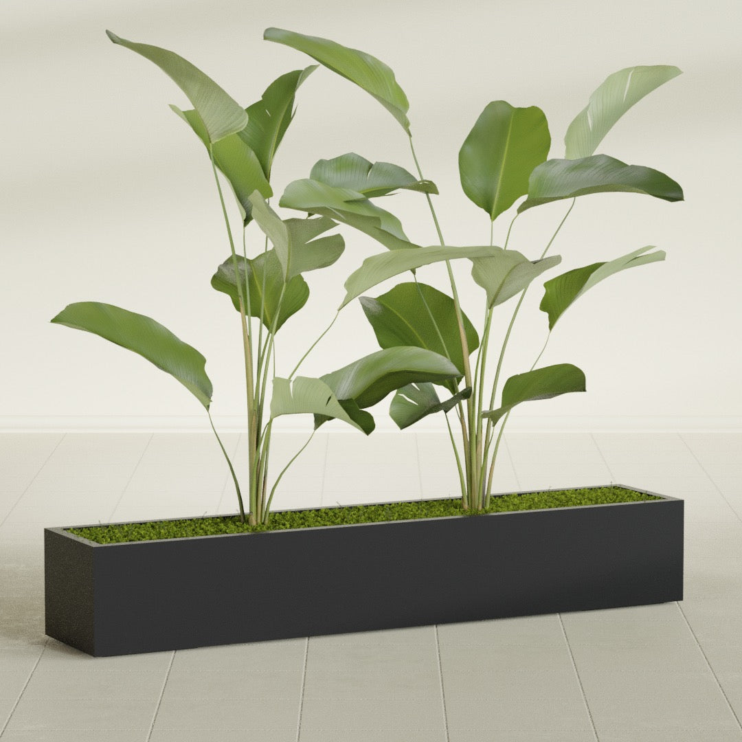 Cuba Extra Large Long Rectangle Fiberglass Planter - 72 in x 14 in x 12 in - Matte Black - Matte Black,72 in x 14 in x 12 in