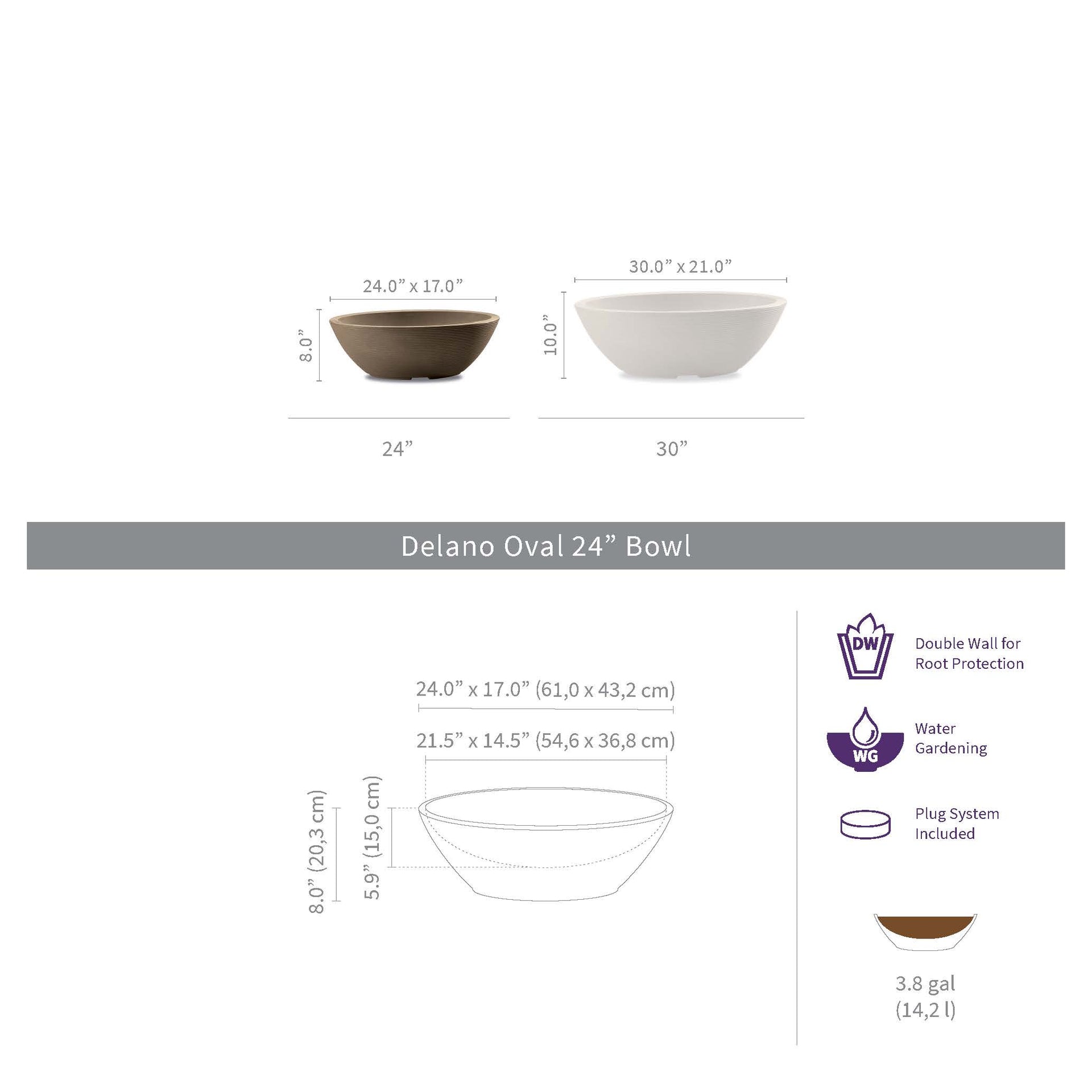 Delano Oval - 24in x 17.1in x 8 in