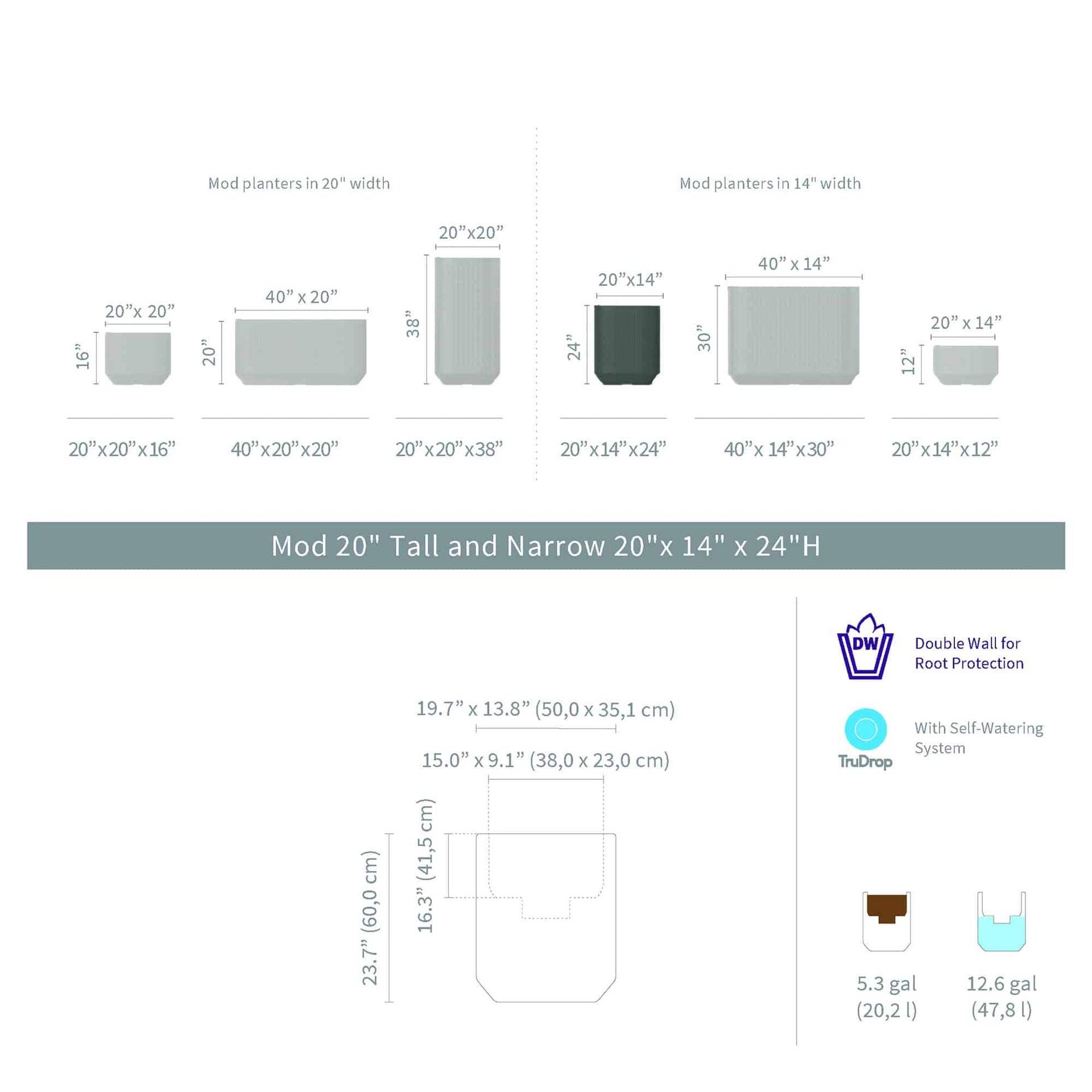 Mod with TruDrop™ Self-Watering - 20in x 14.1in x 24 in