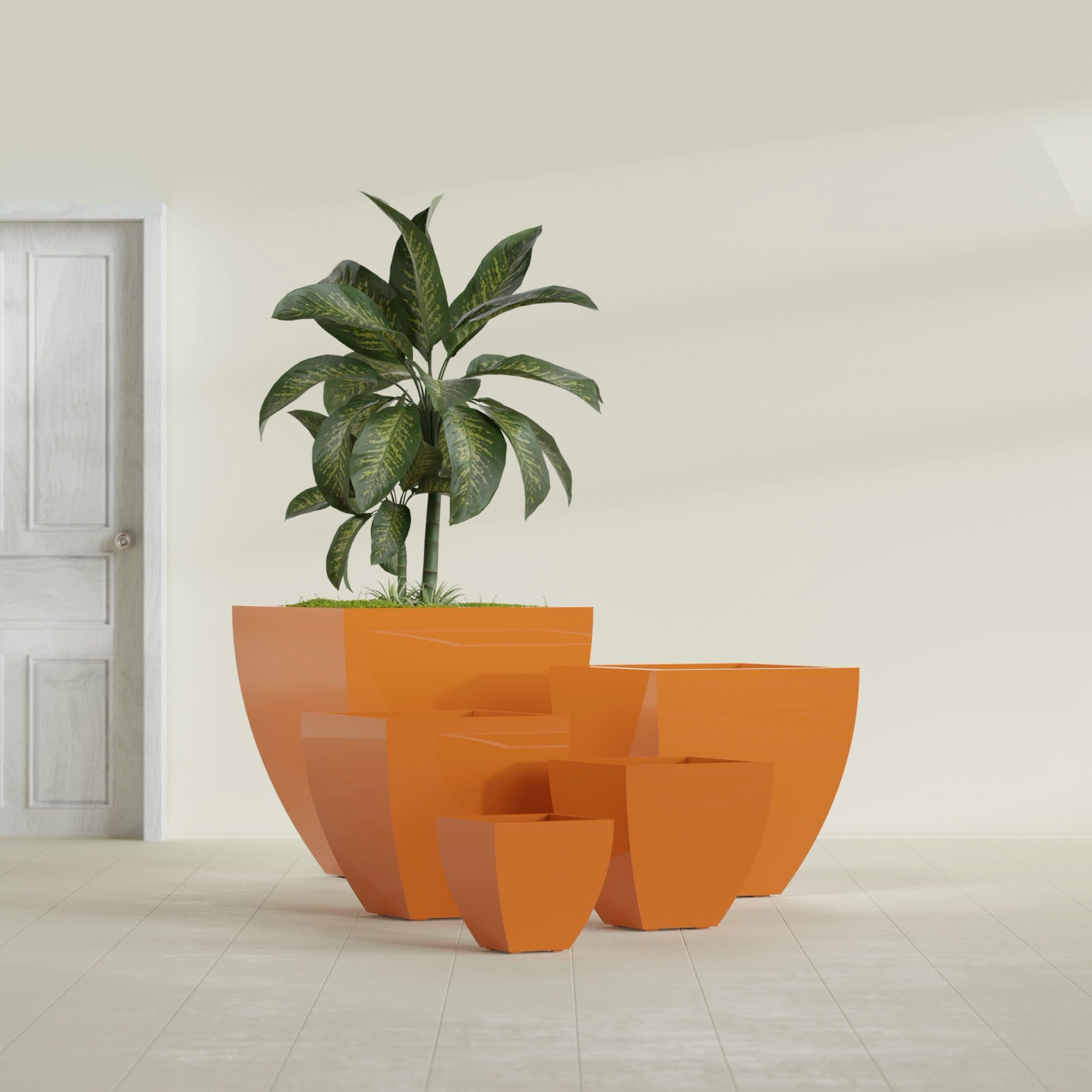 Lima Small Tapered Square Fiberglass Planter - 16 in x 16 in x 16 in - Gloss Tangerine - Gloss Tangerine,16 in x 16 in x 16 in