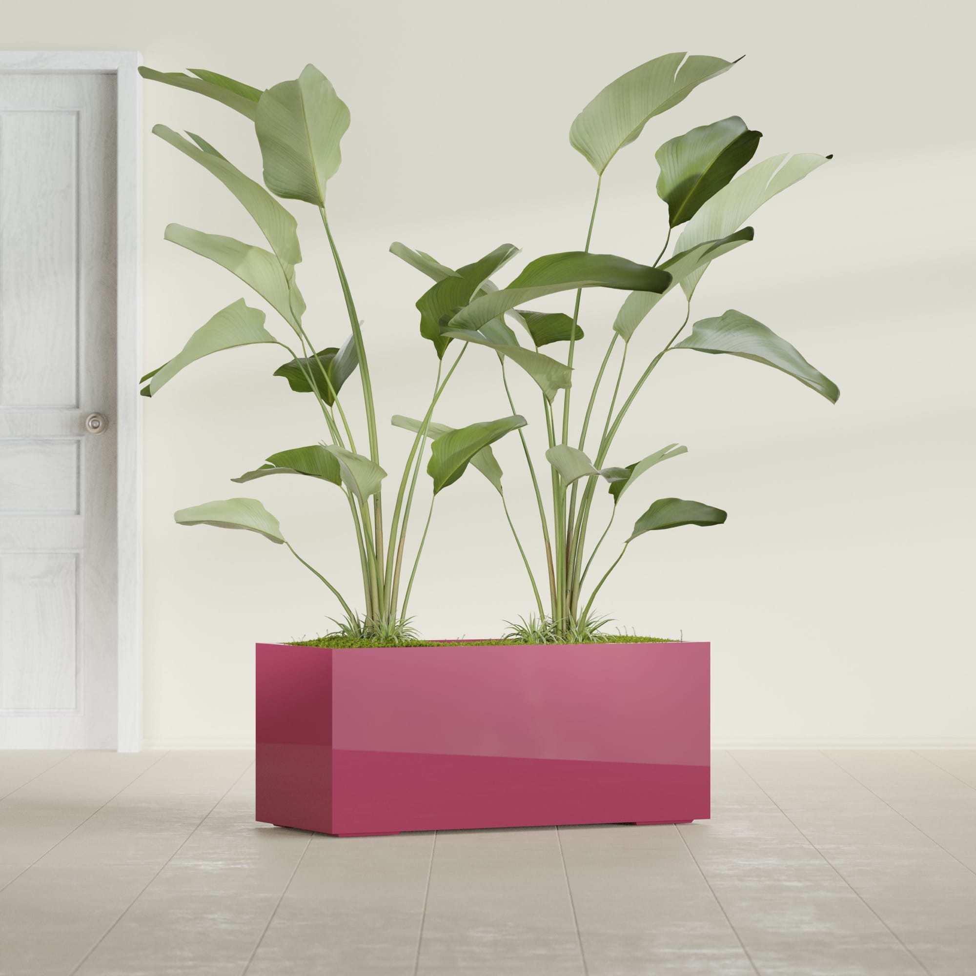 Badalona Large Tall Rectangle Fiberglass Planter - 39 in x 17 in x 17 in - Gloss Pink Violet - Gloss Pink Violet,39 in x 17 in x 17 in