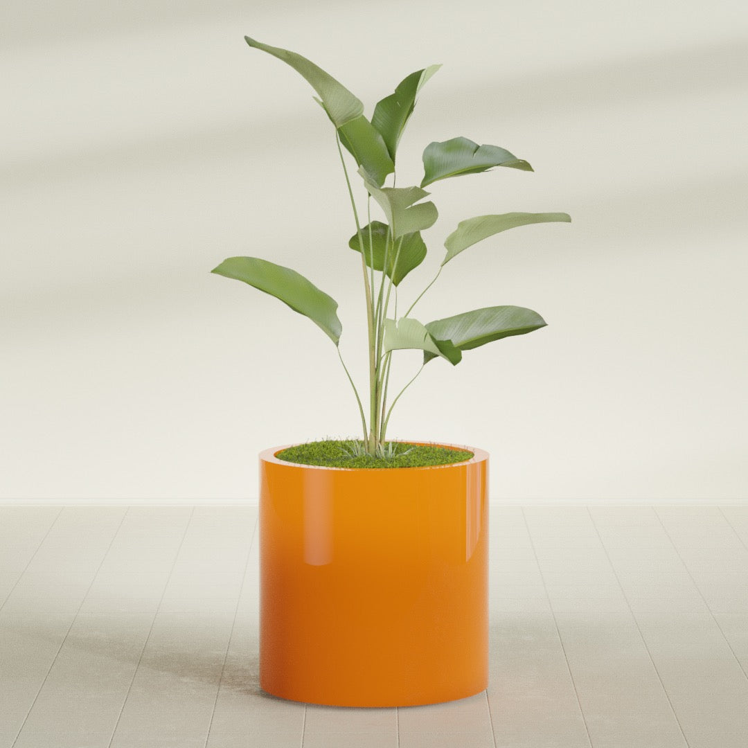Rio Grande Medium Round Fiberglass Planter - 22 in x 22 in x 22 in - Gloss Tangerine - Gloss Tangerine,22 in x 22 in x 22 in