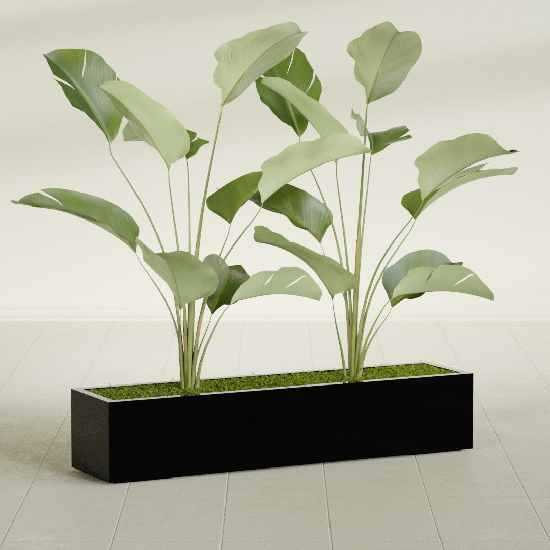 Cuba Extra Large Long Rectangle Fiberglass Planter - 60 in x 14 in x 12 in - Gloss Black - Gloss Black,60 in x 14 in x 12 in
