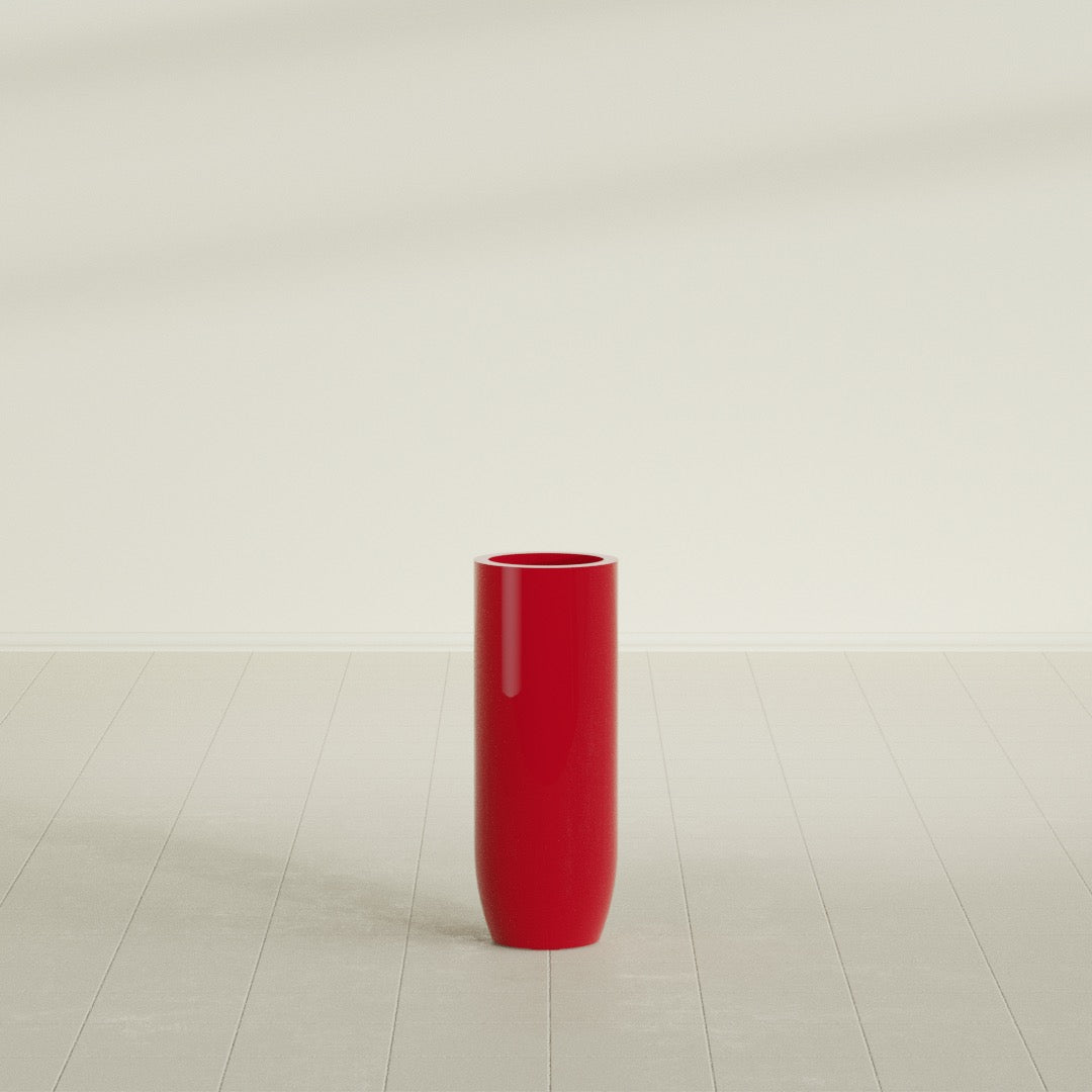 Saint Tropez Large Tall Round Fiberglass Planter - 12 in x 12 in x 32 in - Gloss Red - Gloss Red,12 in x 12 in x 32 in