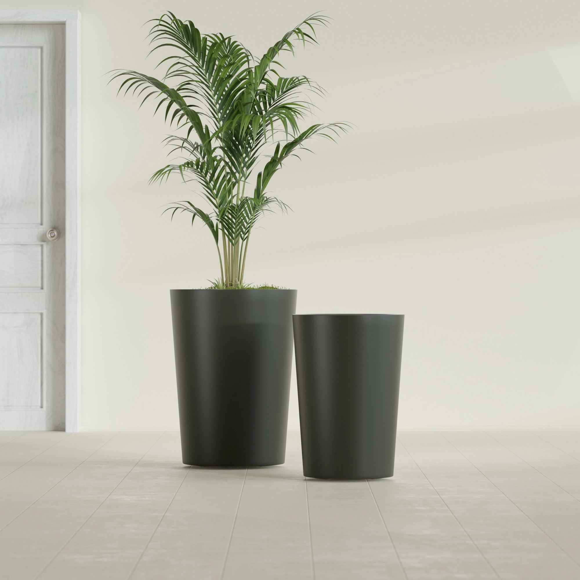 Tegel Medium Round Fiberglass Planter - 18 in x 18 in x 26 in - Matte Charcoal - Matte Charcoal,18 in x 18 in x 26 in
