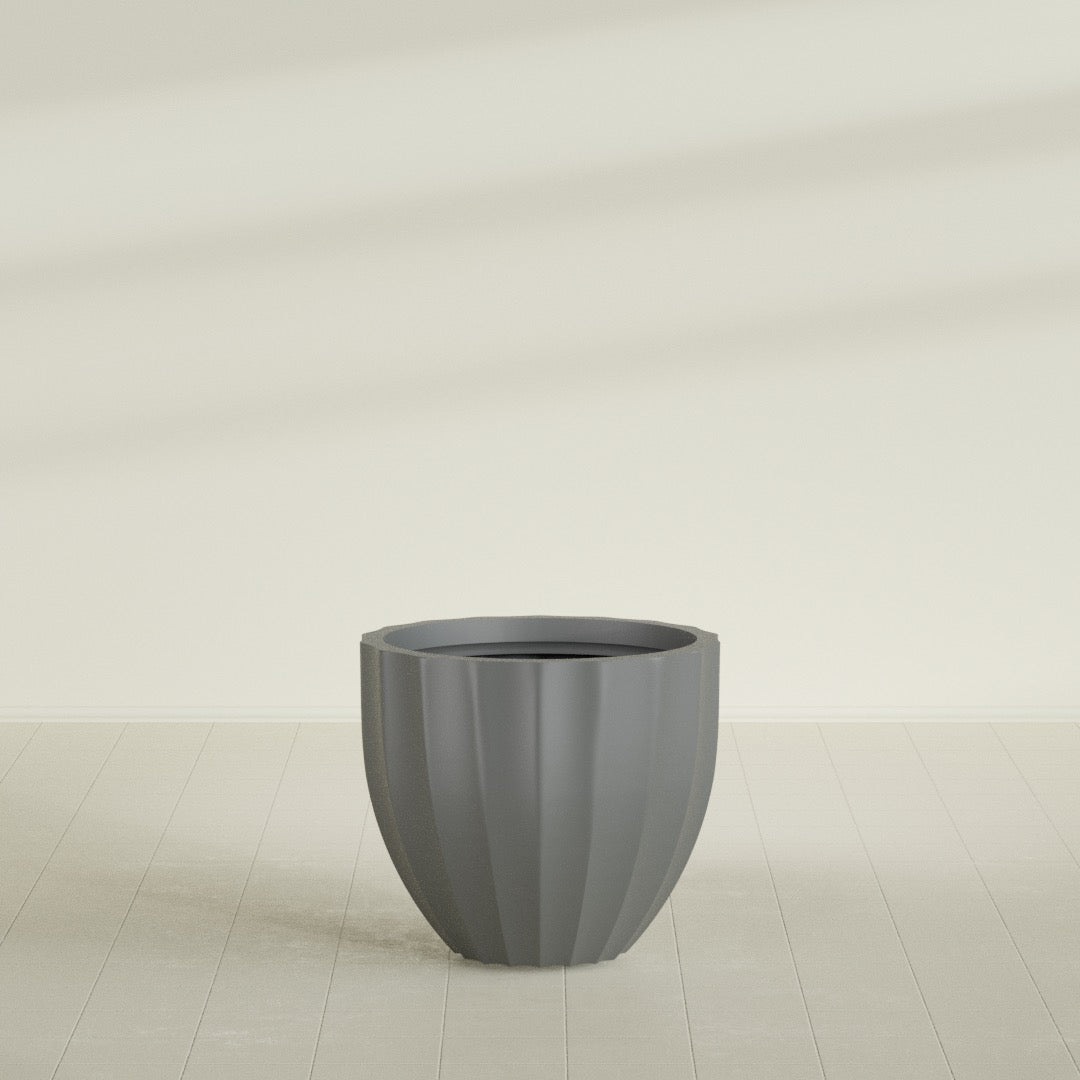 Santa Barbara Medium Round Fiberglass Planter - 23 in x 23 in x 20.3 in - Metallic Gunmetal - Metallic Gunmetal,23 in x 23 in x 20 in