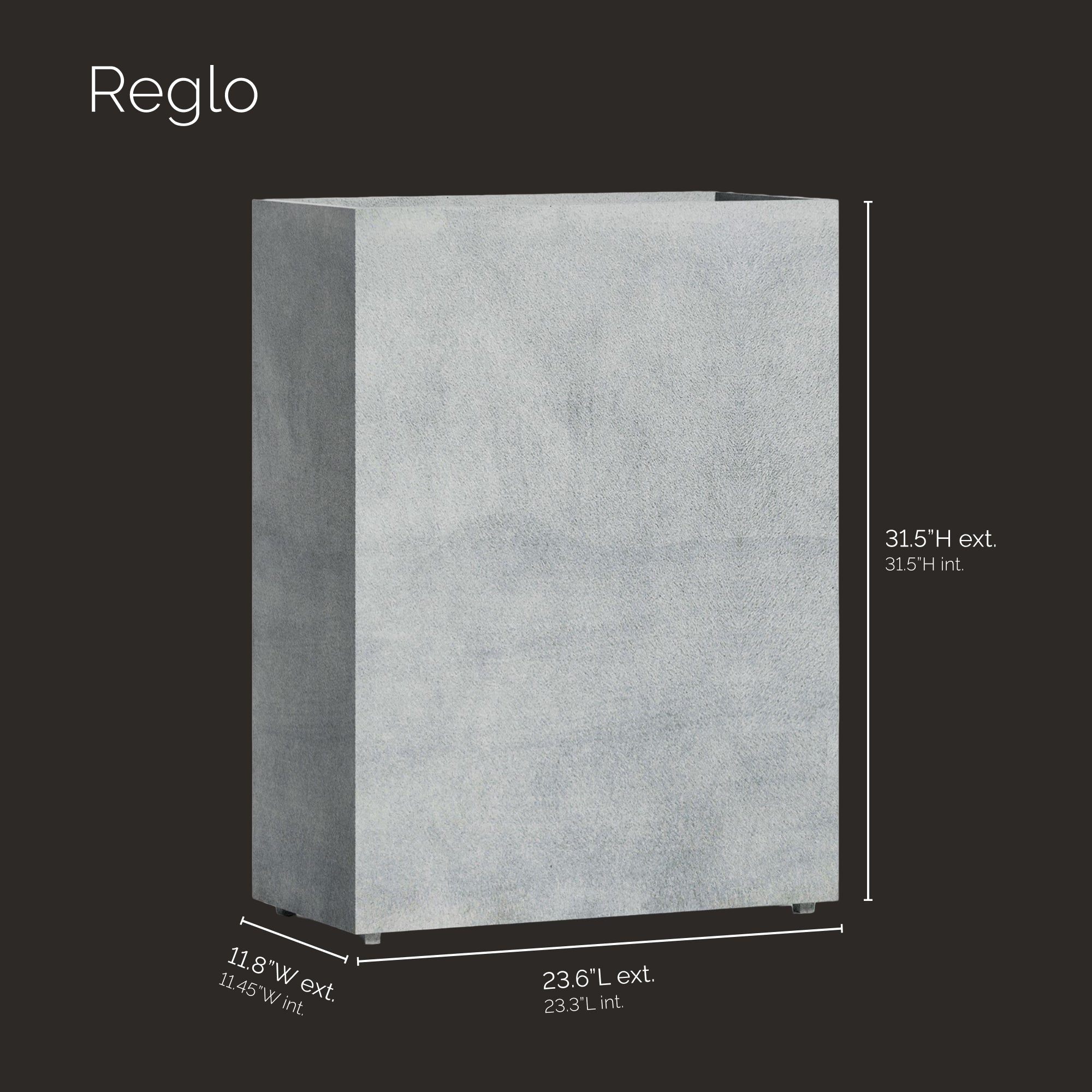 Reglo Rectangular Planter – Concrete Stone Finish – Fiberglass Indoor/Outdoor and Weather-Resistant Large Planter (23.5" L x 11.75" W x 31.5" H Exterior, 23.3" L x 11.5" W Interior) - Concrete Stone,23.5 in x 11.75 in x 31.5 in - Concrete Stone,23.5  - Concrete Stone,23.6 in x 11.8 in x 31.5 in