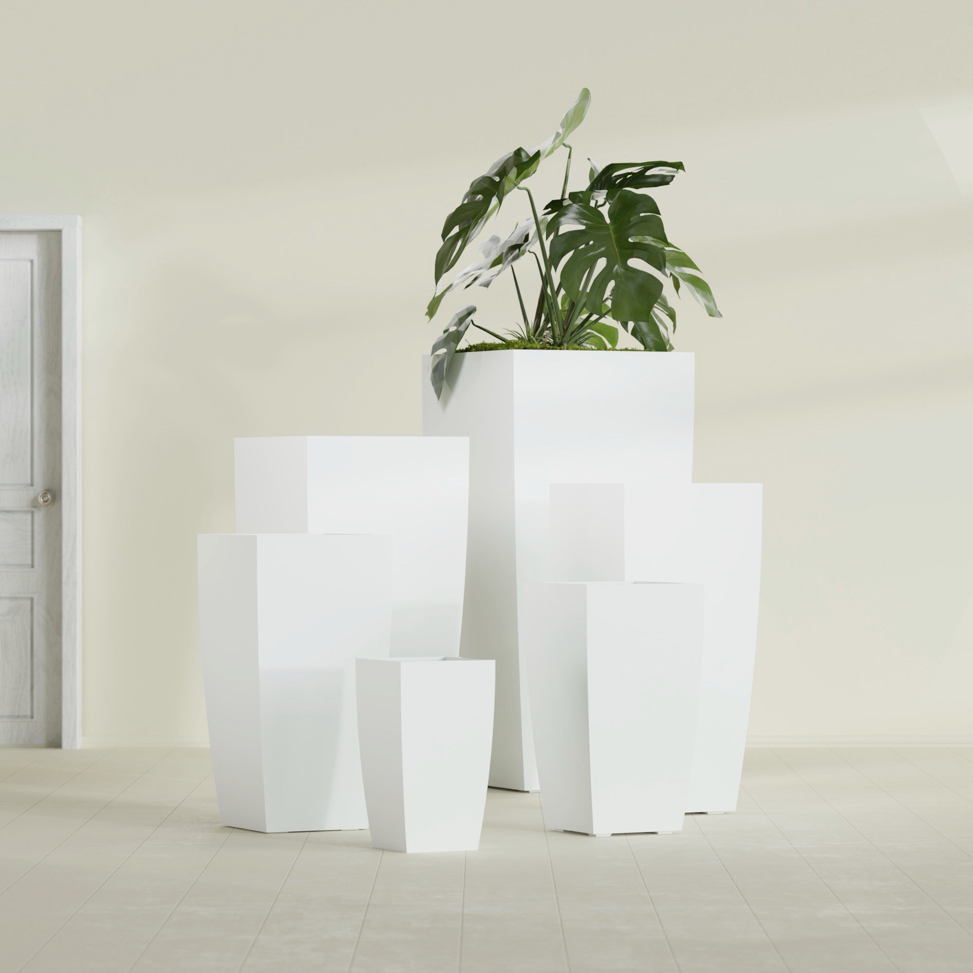 Toulan Medium Tall Tapered Square Fiberglass Planter - 12 in x 12 in x 22 in - Gloss White - Gloss White,12 in x 12 in x 22 in