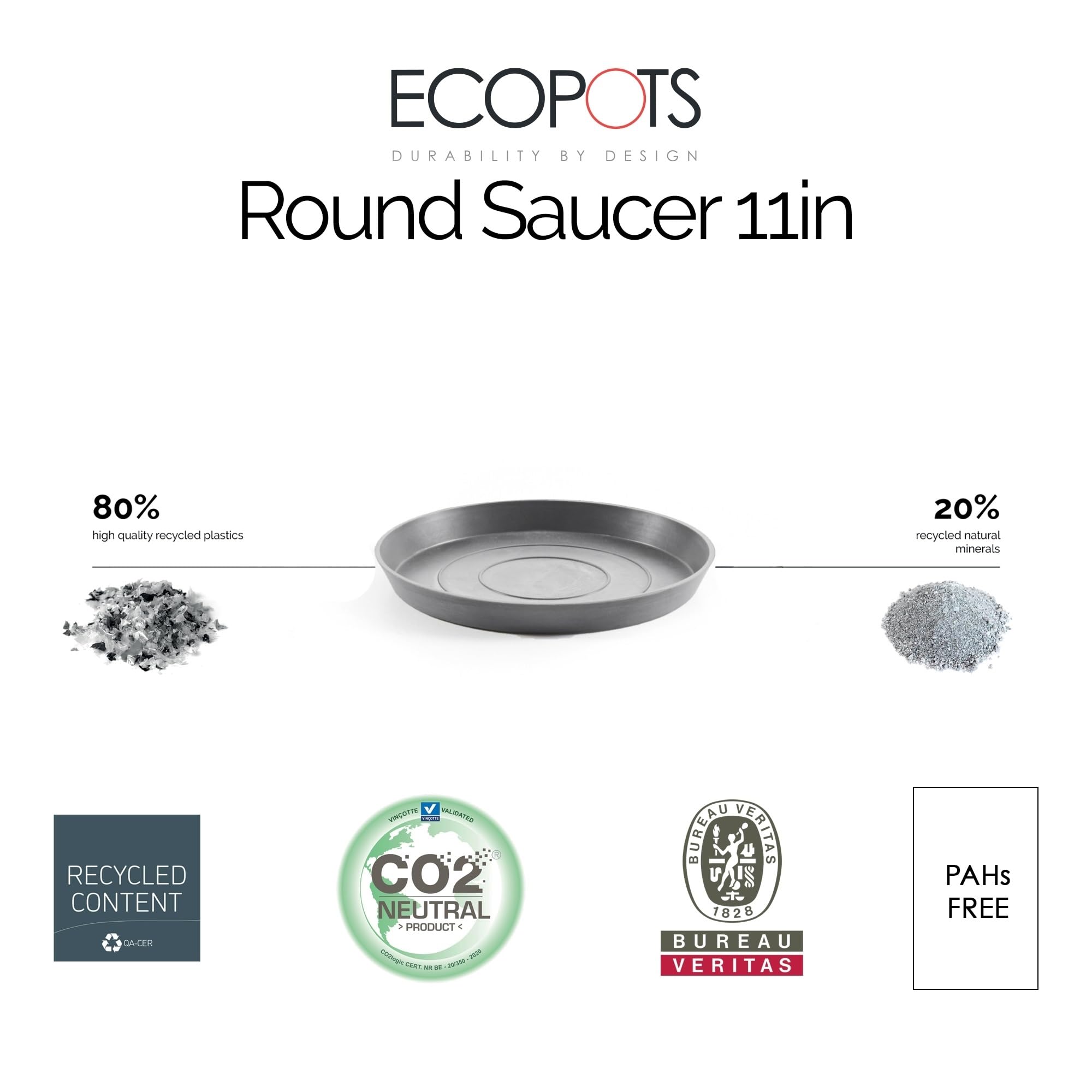 Small Round Saucer - 11.5 in x 11.5 in x 1.3 in - Grey - Grey,11.5 in x 11.5 in x 1.25 in