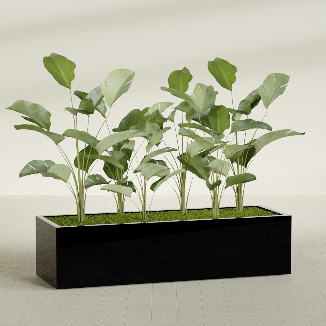 Torino Extra Large Wide Rectangle Fiberglass Planter - 72 in x 24 in x 18 in - Gloss Black - Gloss Black,72 in x 24 in x 18 in
