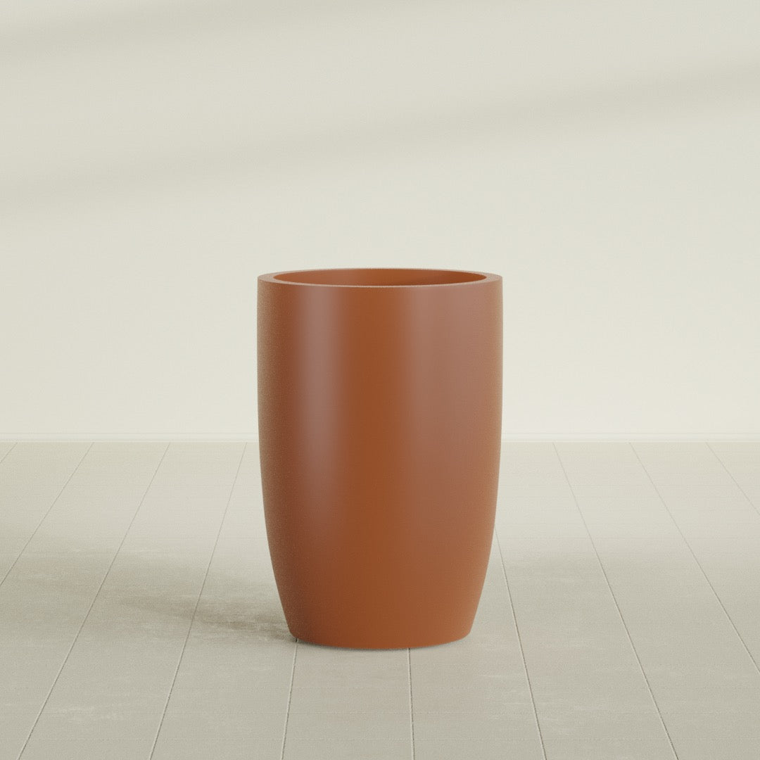 Lisbon Large Round Fiberglass Planter - 24 in x 24 in x 36 in - Matte Terracotta - Matte Terracotta,24 in x 24 in x 36 in