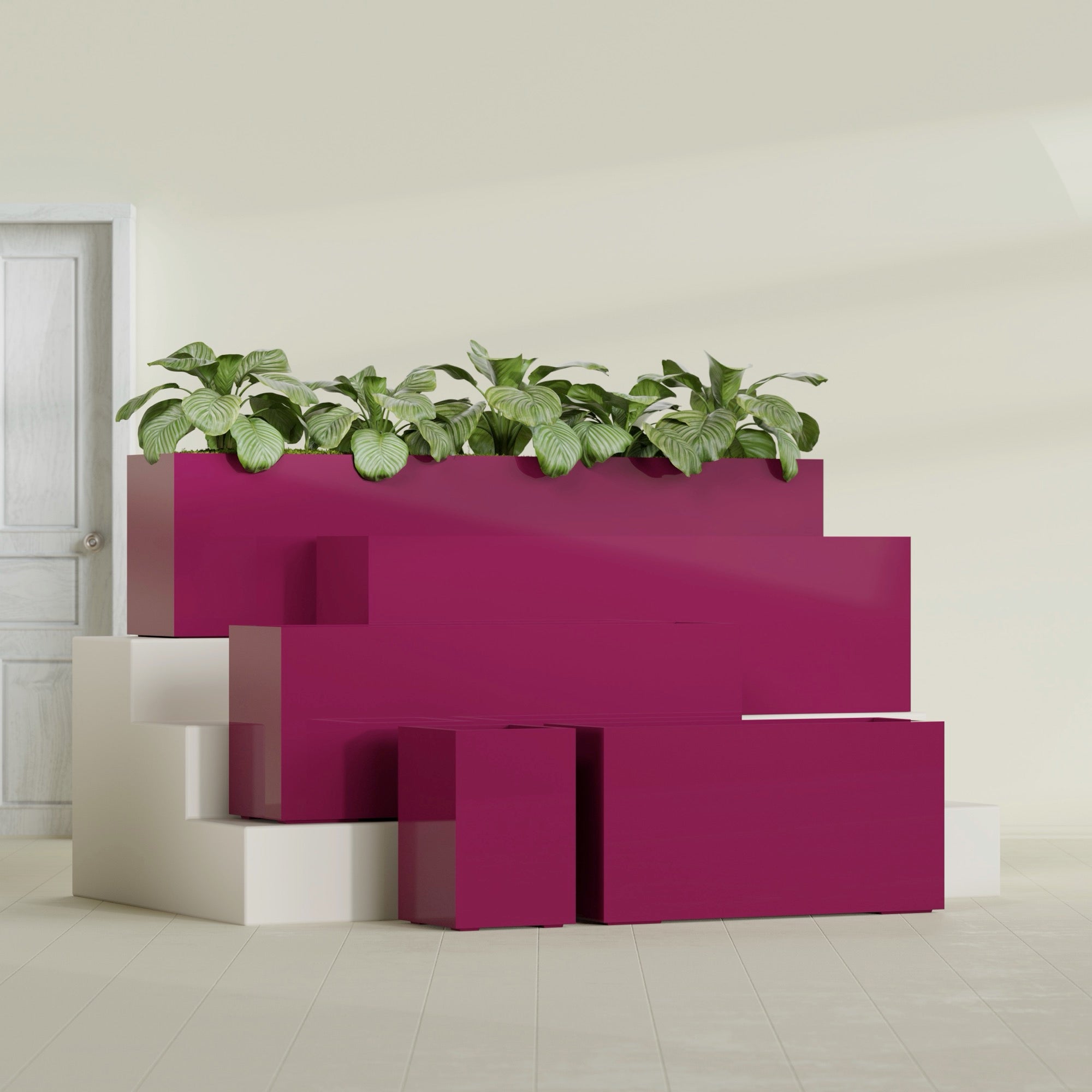 Miami Extra Large Narrow Rectangle Fiberglass Planter - 60 in x 12 in x 18 in - Gloss Eggplant - Gloss Eggplant,60 in x 12 in x 18 in