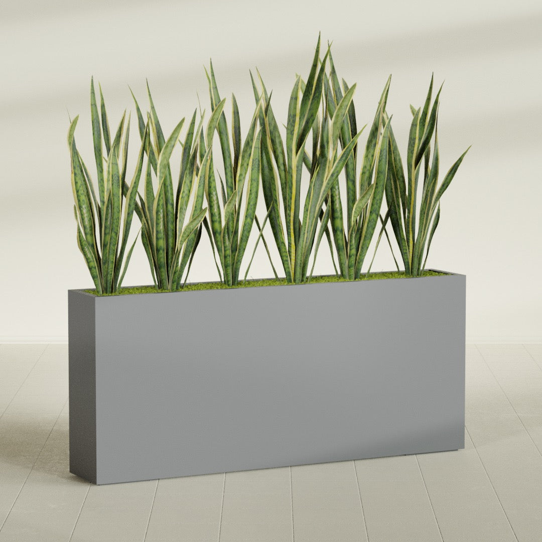 Delray Extra Large Long Rectangle Fiberglass Planter - 72 in x 12 in x 32 in - Metallic Gunmetal - Metallic Gunmetal,72 in x 12 in x 32 in
