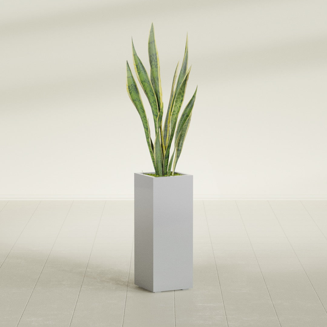 Perth Large Tall Rectangle Fiberglass Planter - 16 in x 16 in x 42 in - Metallic Silver - Metallic Silver,16 in x 16 in x 42 in