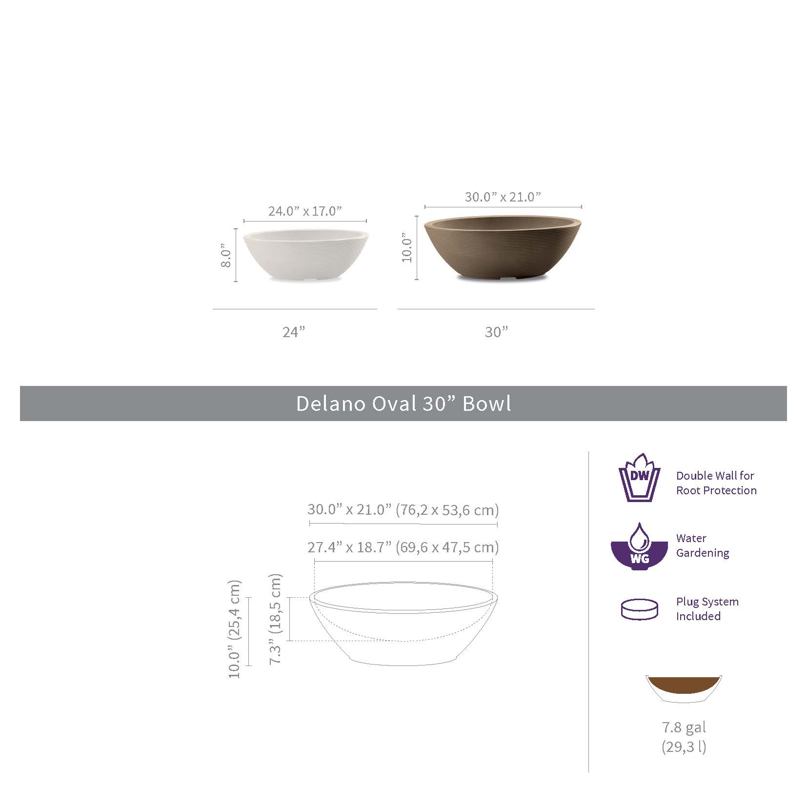 Delano Oval - 30.1in x 21in x 9.8 in