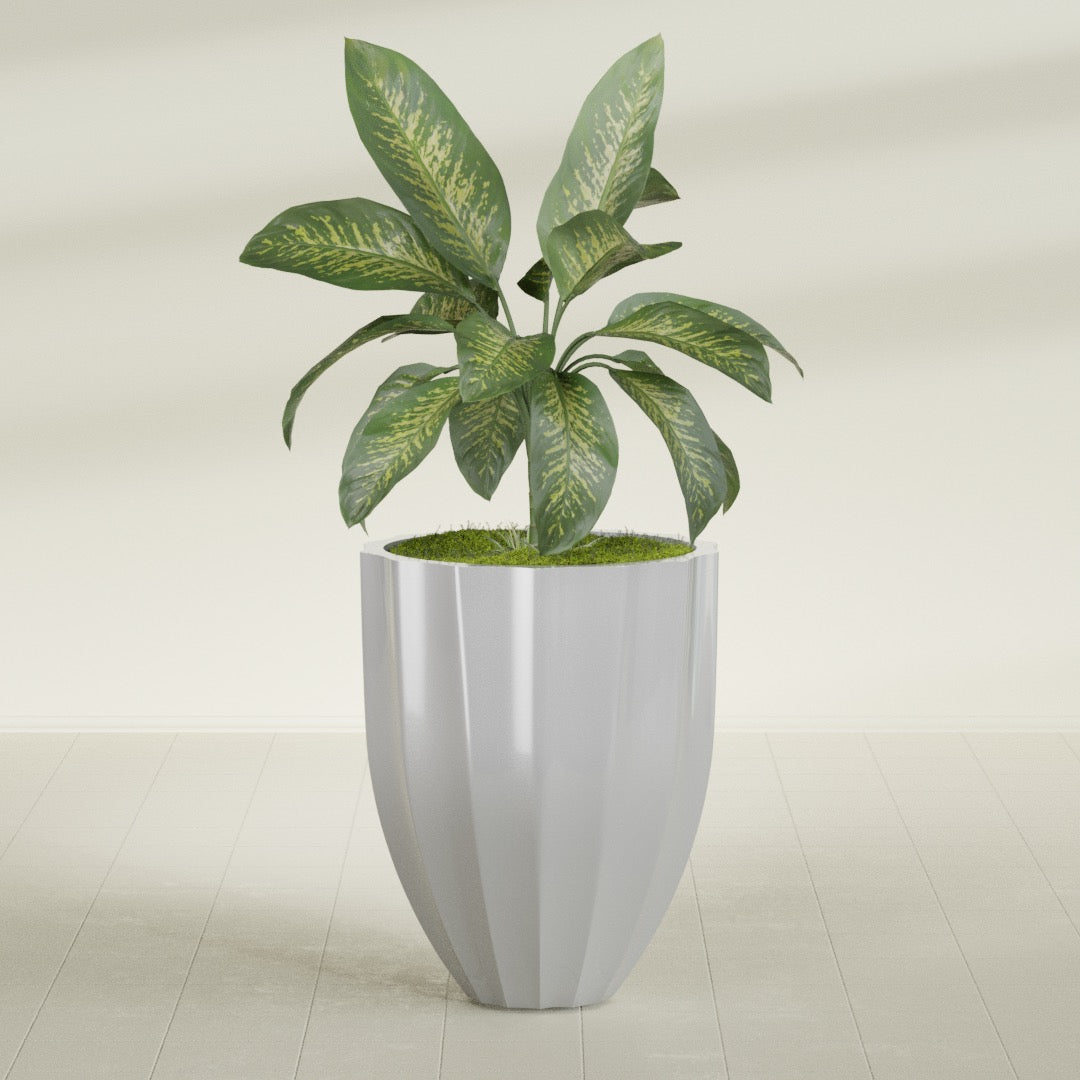 Alicante Medium Round Fiberglass Planter - 26 in x 26 in x 32 in - Metallic Silver - Metallic Silver,26 in x 26 in x 32 in