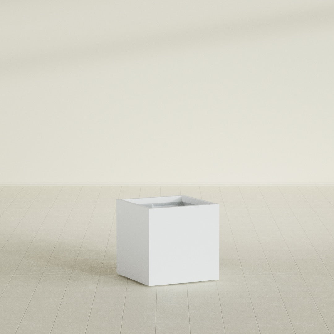 Montroy Medium Cube Square Fiberglass Planter - 24 in x 24 in x 24 in - Gloss White - Gloss White,24 in x 24 in x 24 in
