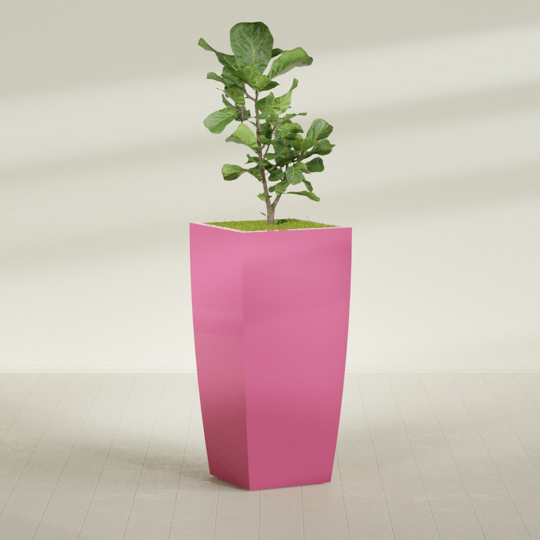 Toulan Extra Large Tall Tapered Square Fiberglass Planter - 28 in x 28 in x 60 in - Gloss Pink Violet - Gloss Pink Violet,28 in x 28 in x 60 in
