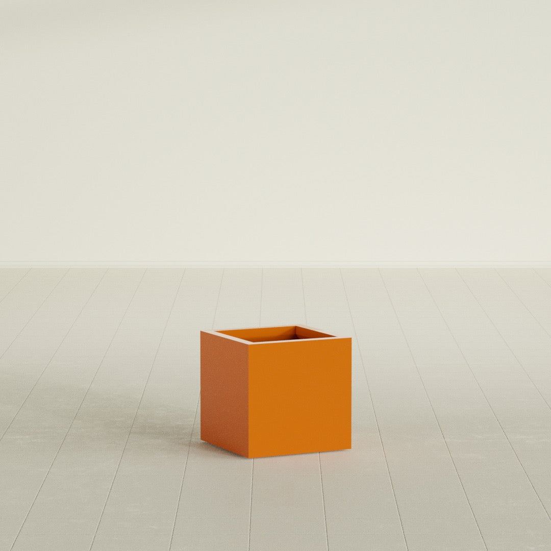 Montroy Small Cube Square Fiberglass Planter - 16 in x 16 in x 16 in - Gloss Tangerine - Gloss Tangerine,16 in x 16 in x 16 in
