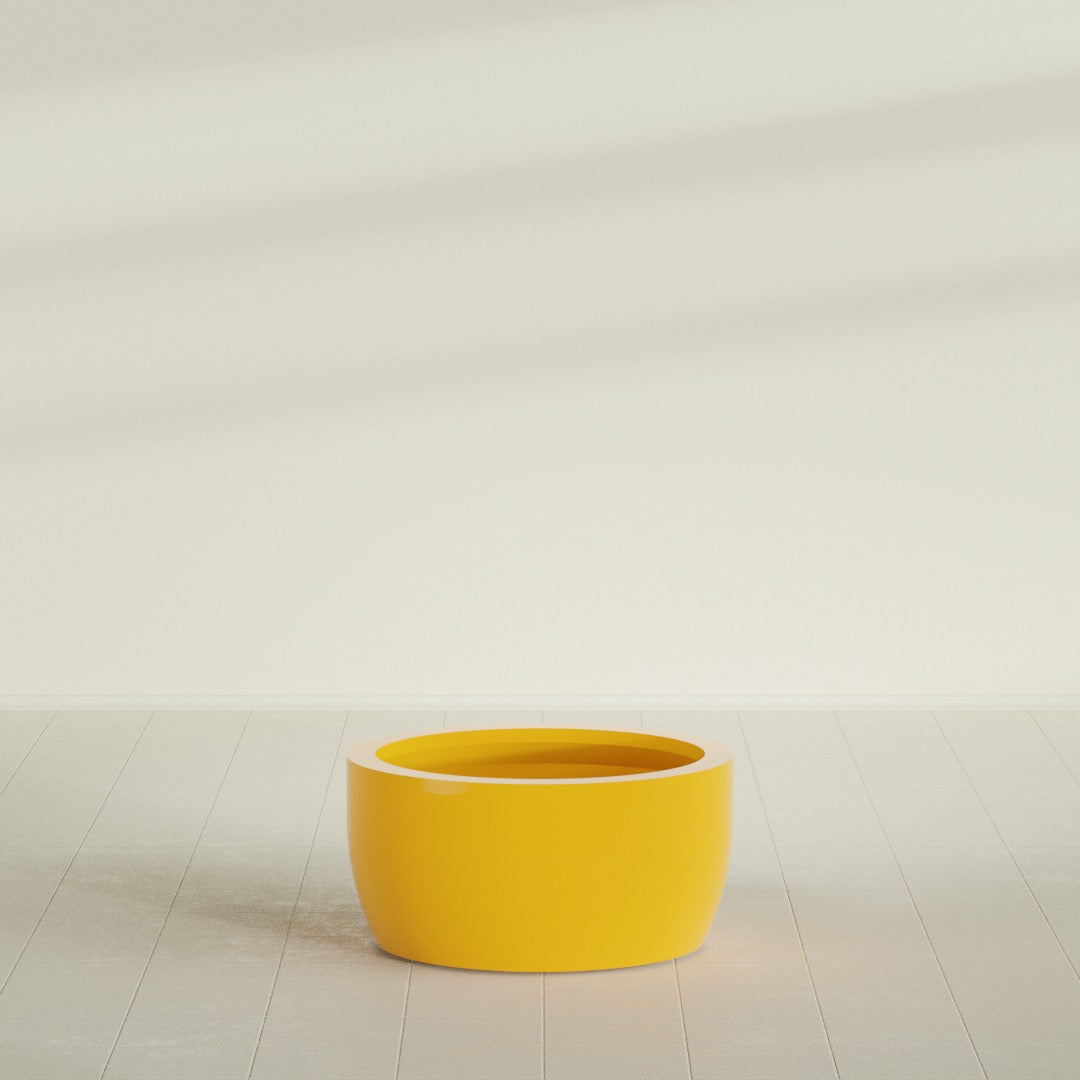 Casablanca Large Round Low Bowl Fiberglass Planter - 30 in x 30 in x 15 in - Gloss Saffron - Gloss Saffron,30 in x 30 in x 15 in