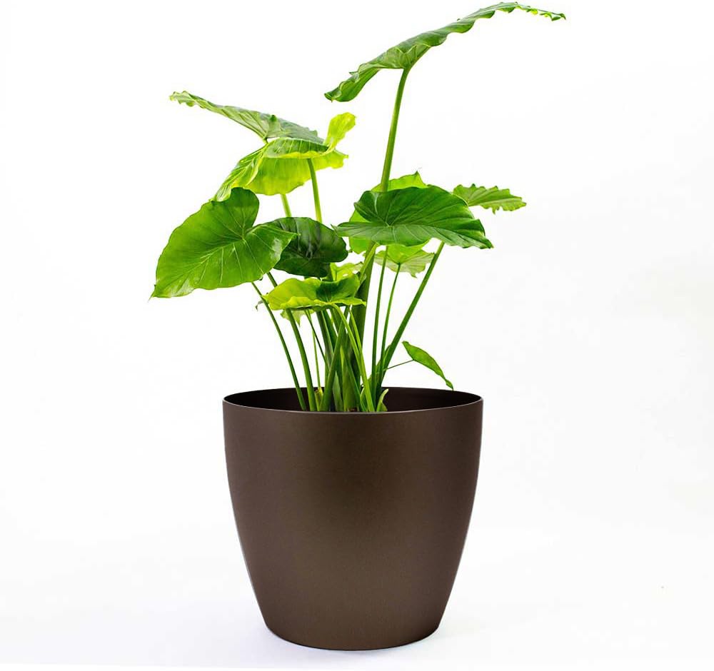 Harrison Small Round Plastic Planter - 13 in x 13 in x 11.6 in - Espresso Metallic - Espresso Metallic,13 in x 13 in x 11.6 in