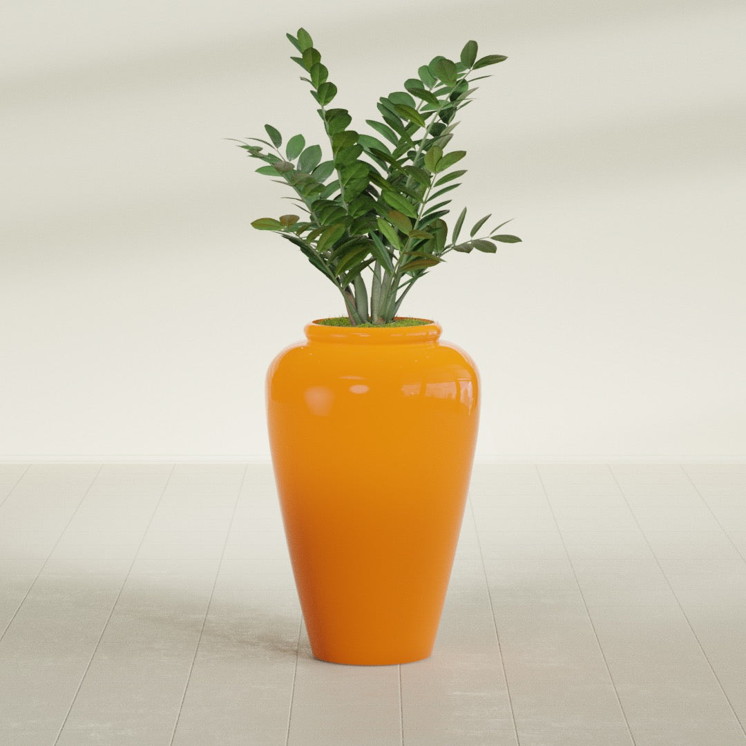 Bara Jar Large Round Fiberglass Planter - 20 in x 20 in x 31 in - Gloss Tangerine - Gloss Tangerine,20 in x 20 in x 32 in