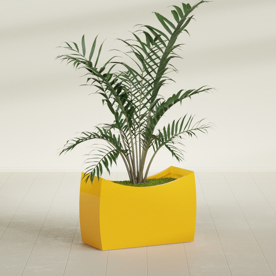 Seoul Large Curved Abstract Fiberglass Planter - 36 in x 16 in x 24 in - Gloss Saffron - Gloss Saffron,36 in x 16 in x 24 in