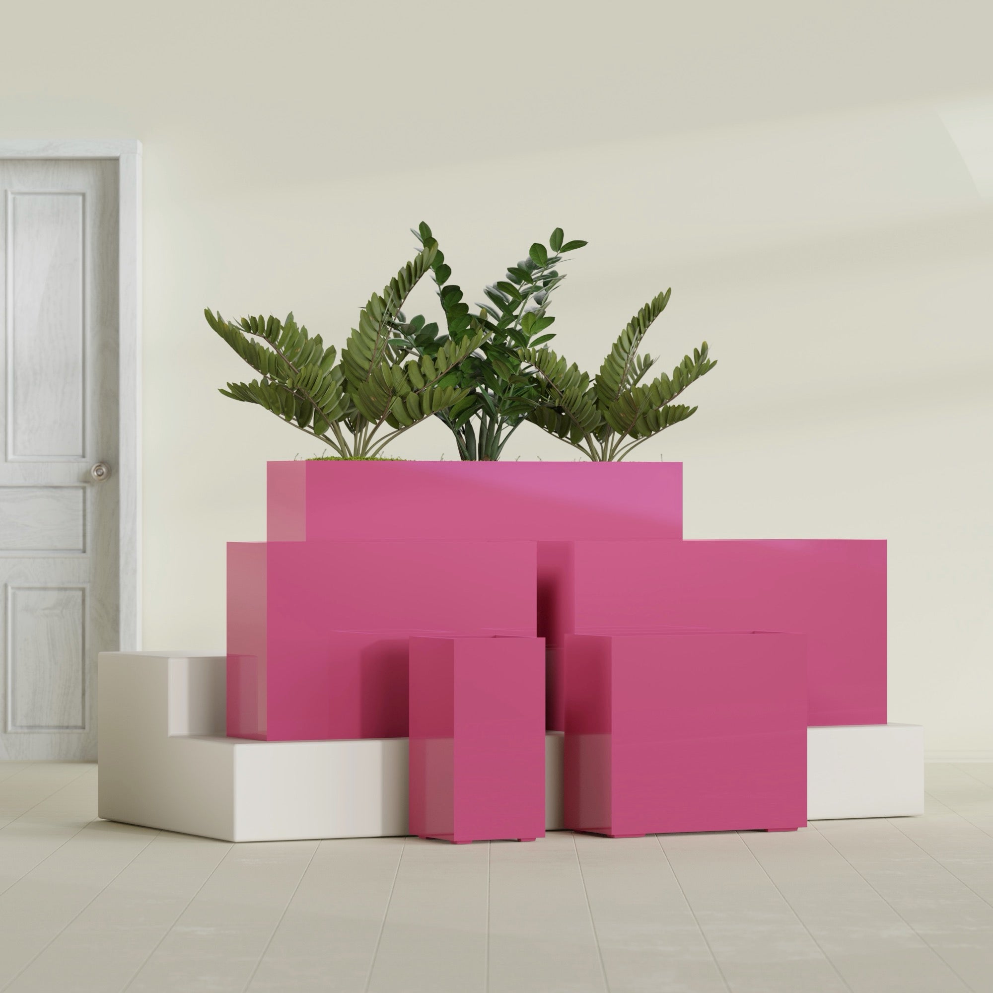 Potsdam Extra Large Long Rectangle Fiberglass Planter - 60 in x 16 in x 32 in - Gloss Pink Violet - Gloss Pink Violet,60 in x 16 in x 32 in