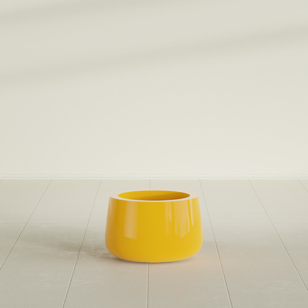 Short Hayden Small Round Fiberglass Planter - 12 in x 12 in x 7 in - Gloss Saffron - Gloss Saffron,12 in x 12 in x 7 in
