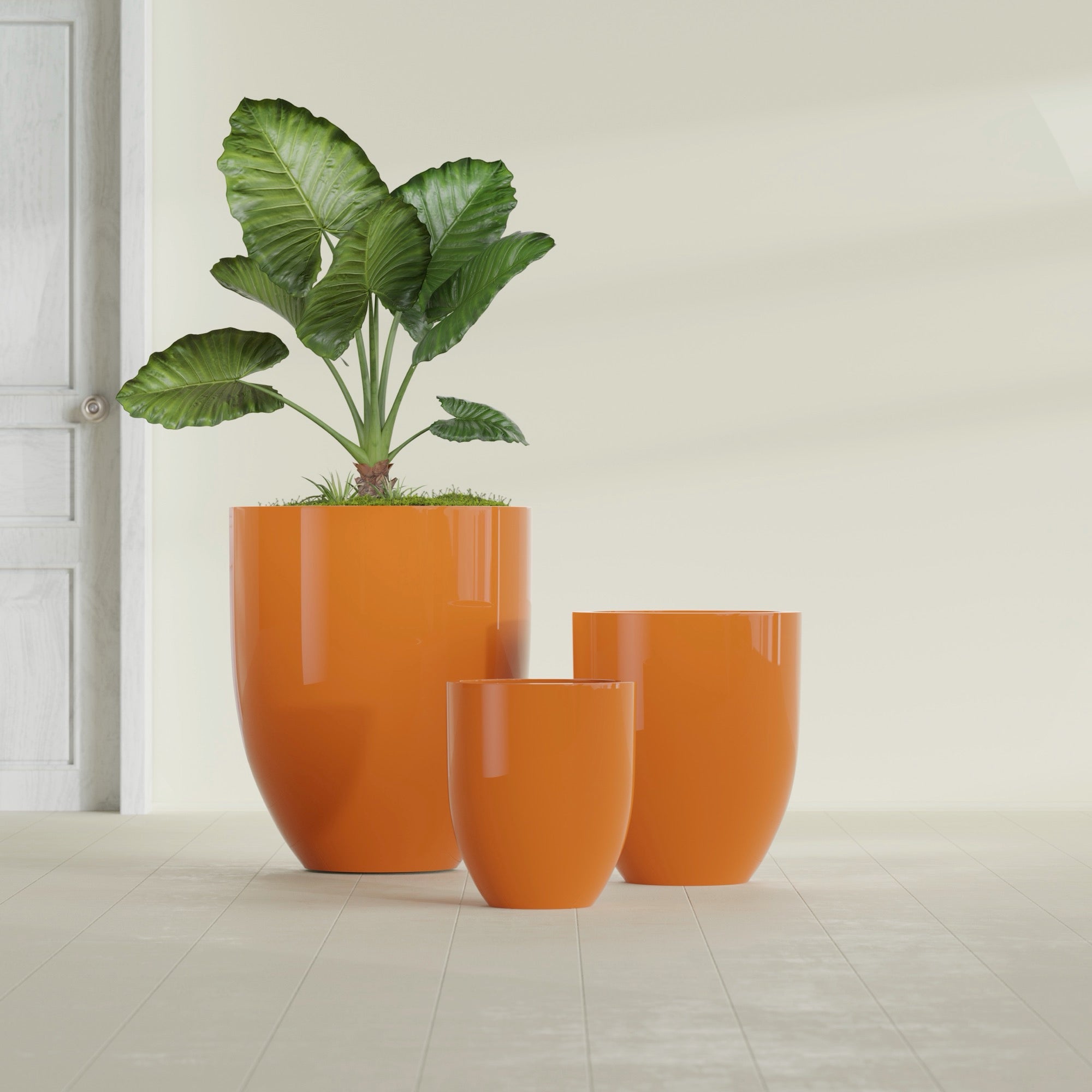Valencia Large Round Fiberglass Planter - 27 in x 27 in x 31 in - Gloss Tangerine - Gloss Tangerine,27 in x 27 in x 31 in