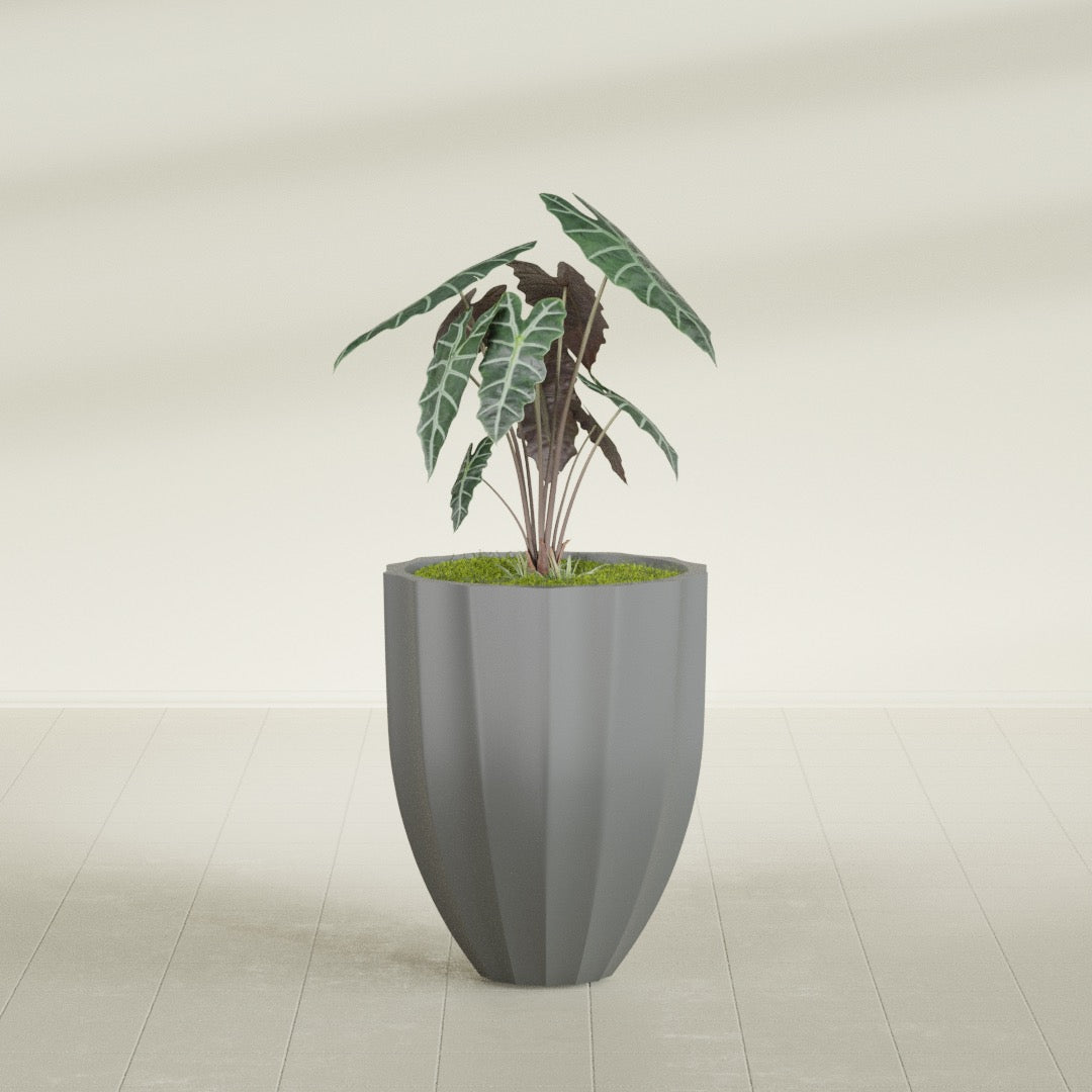 Alicante Medium Round Fiberglass Planter - 22 in x 22 in x 27 in - Metallic Gunmetal - Metallic Gunmetal,22 in x 22 in x 27 in