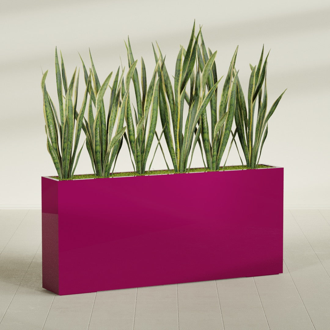 Delray Extra Large Long Rectangle Fiberglass Planter - 72 in x 12 in x 32 in - Gloss Eggplant - Gloss Eggplant,72 in x 12 in x 32 in