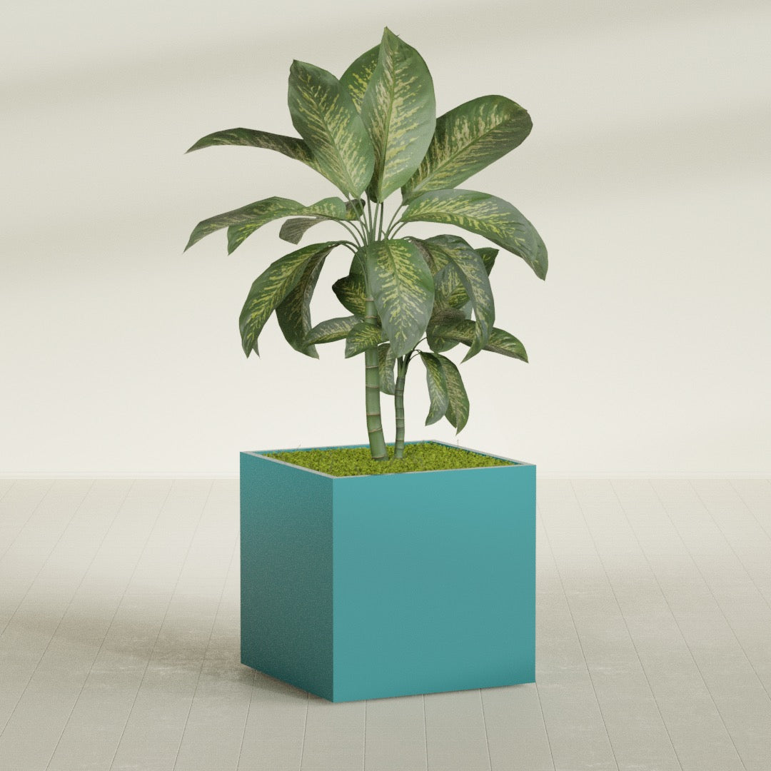 Montroy Large Cube Square Fiberglass Planter - 36 in x 36 in x 36 in - Satin Sea Foam - Satin Sea Foam,36 in x 36 in x 36 in