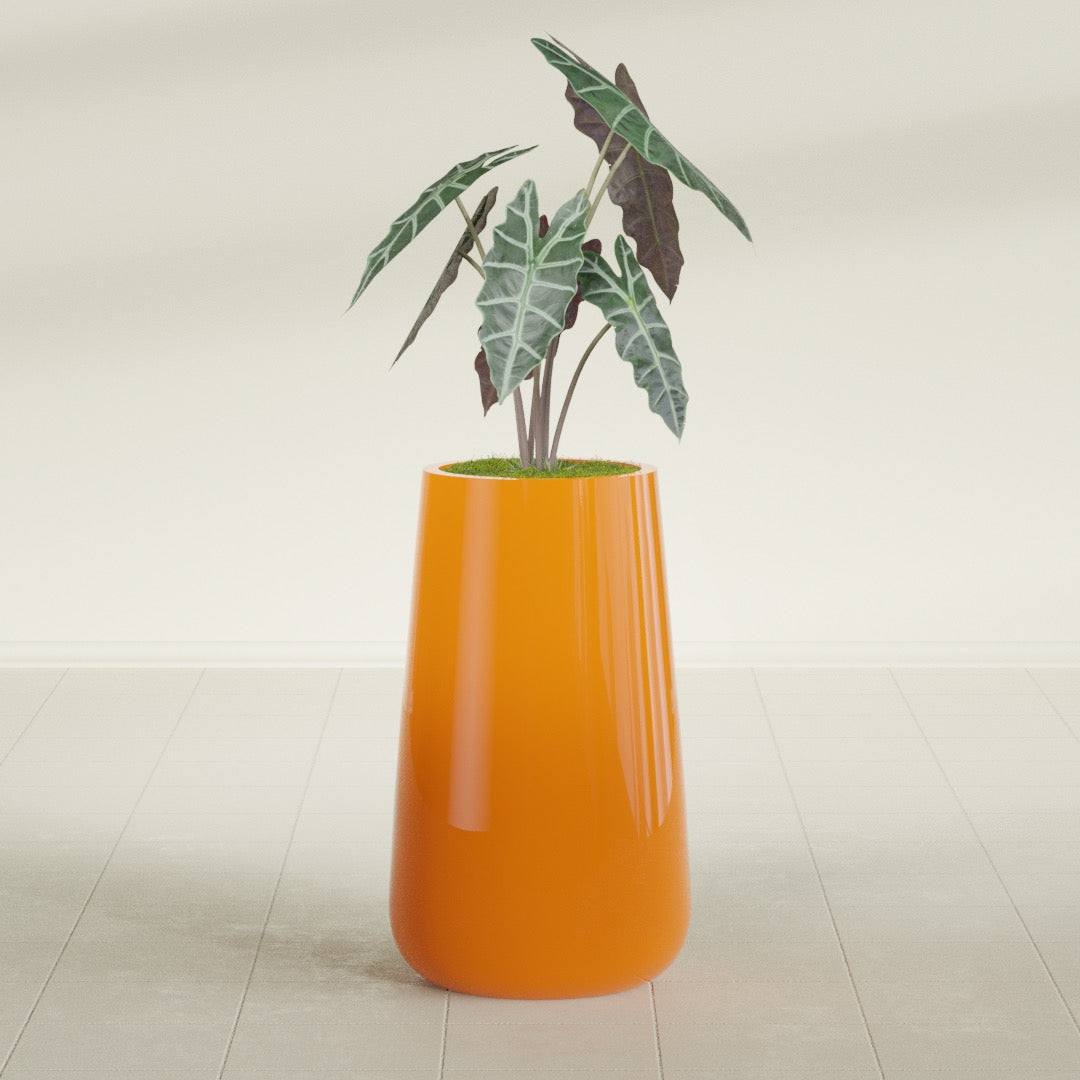 Saigon Large Tapered Round Planter - 16 in x 21 in x 36 in - Gloss Tangerine - Gloss Tangerine,16.4 in x 20.7 in x 36 in
