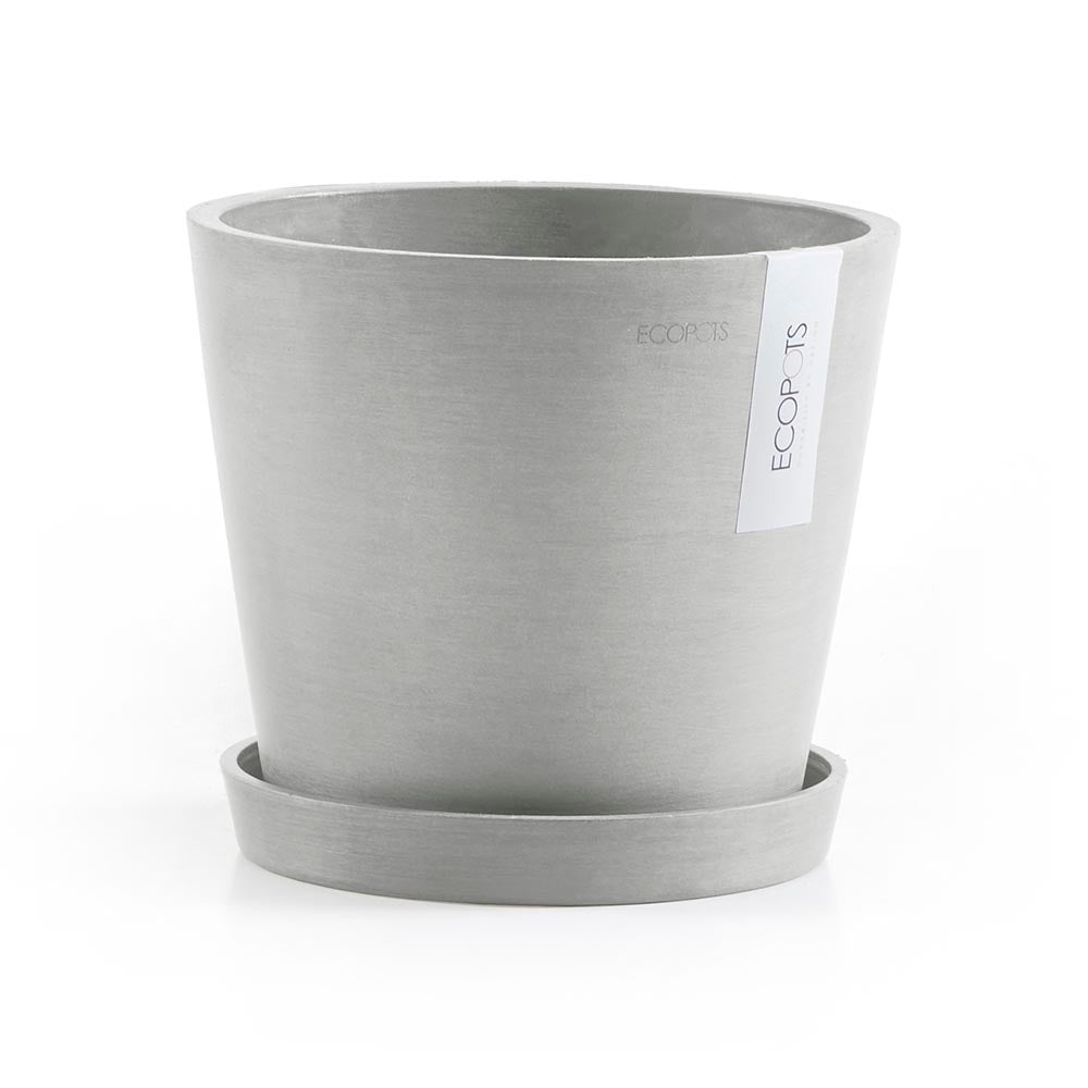 Amsterdam Small Round Planter - 8 in x 8 in x 7 in - Planter + Saucer - White Grey - White Grey,8 in x 8 in x 7 in,Planter + Saucer