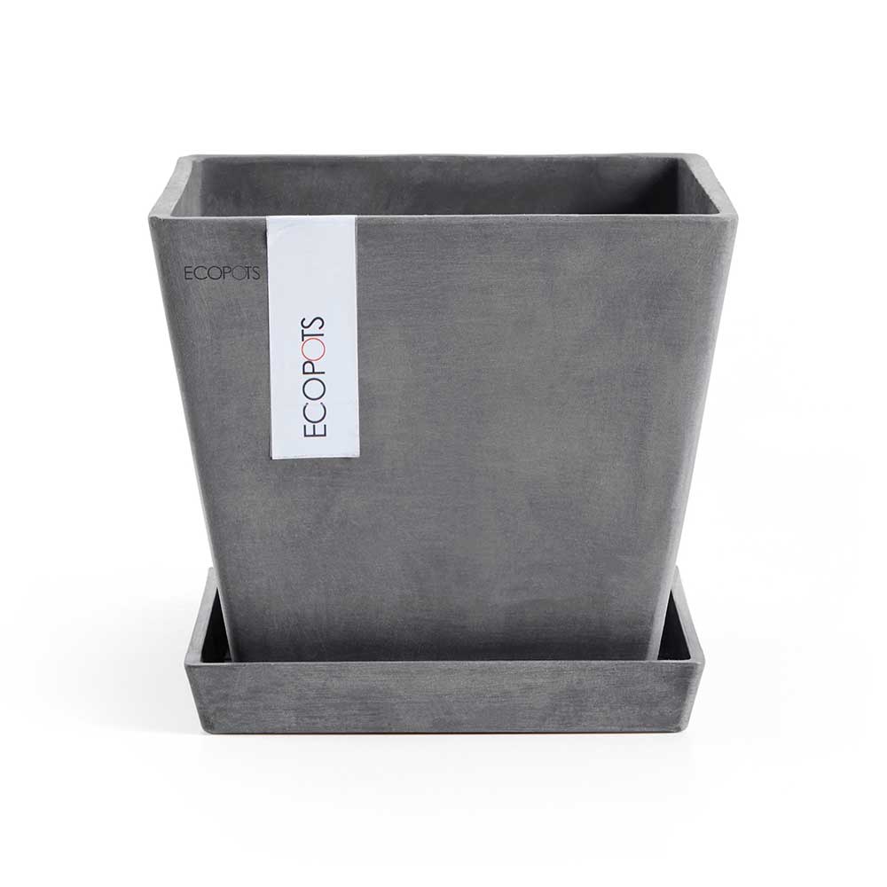 Rotterdam Small Square Planter - 19.75 in x 19.75 in x 17.25 in - Planter + Saucer + Watering System - Grey - Grey,19.75 in x 19.75 in x 17.25 in,Planter + Saucer + Watering System