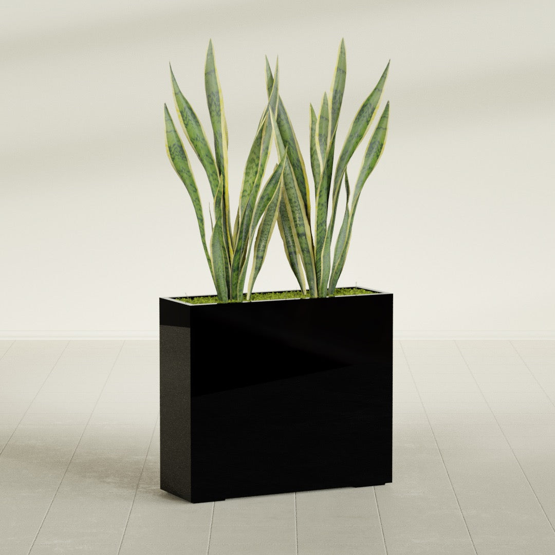 Perth Extra Large Long Rectangle Fiberglass Planter - 48 in x 16 in x 42 in - Gloss Black - Gloss Black,48 in x 16 in x 42 in