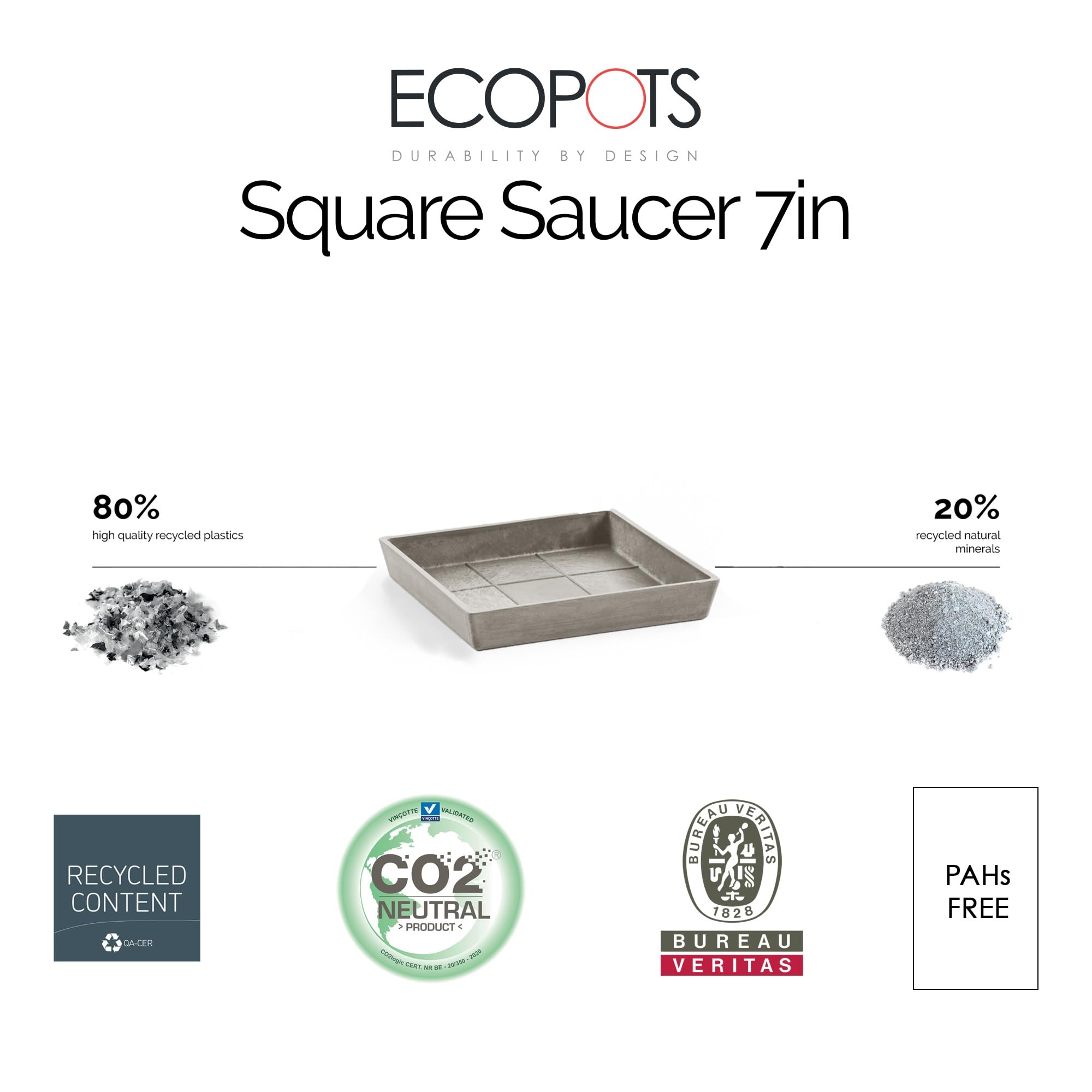 Small Square Saucer - 7 in x 7 in x 1 in - Taupe - Taupe,7 in x 7 in x 1 in