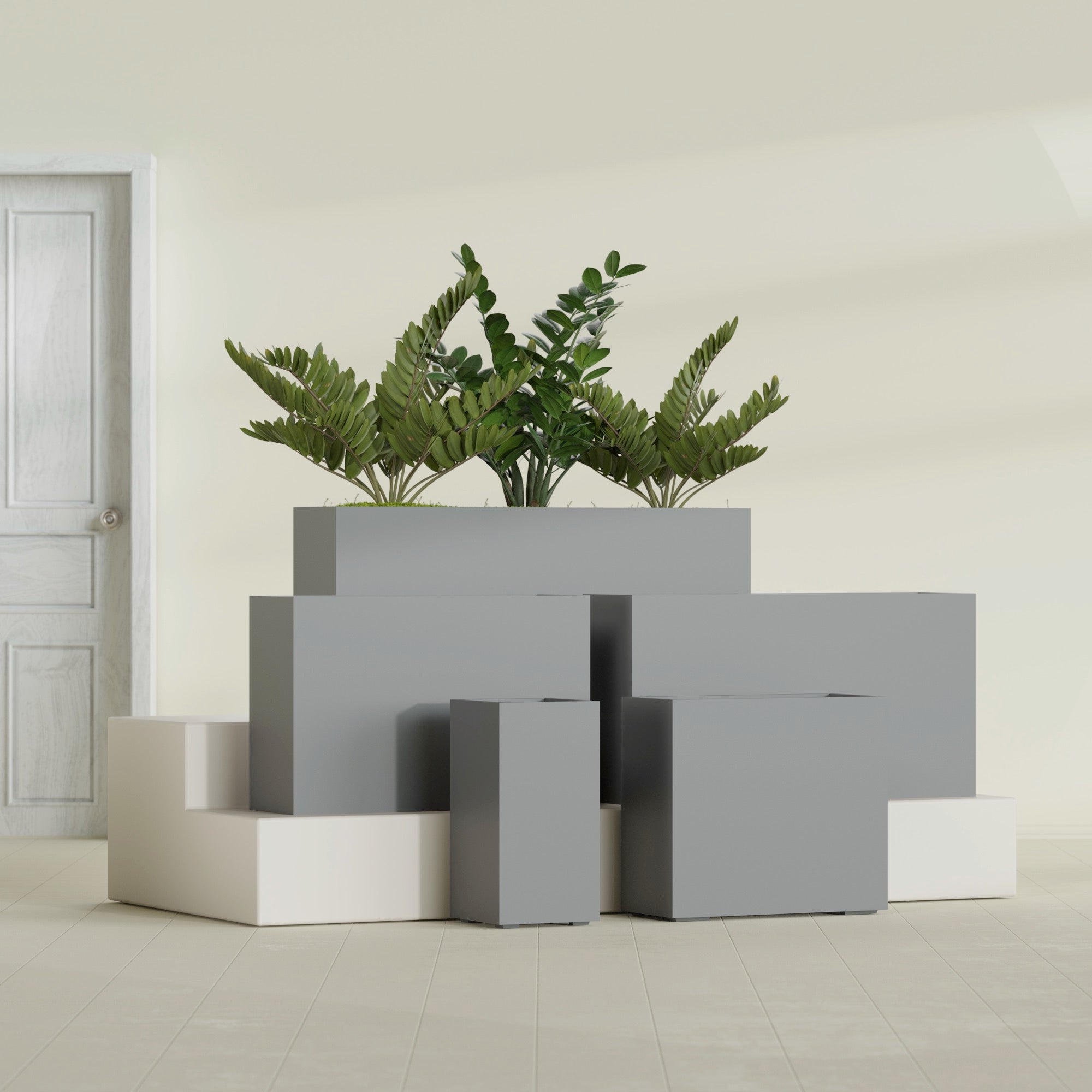 Potsdam Extra Large Long Rectangle Fiberglass Planter - 72 in x 16 in x 32 in - Metallic Gunmetal - Metallic Gunmetal,72 in x 16 in x 32 in