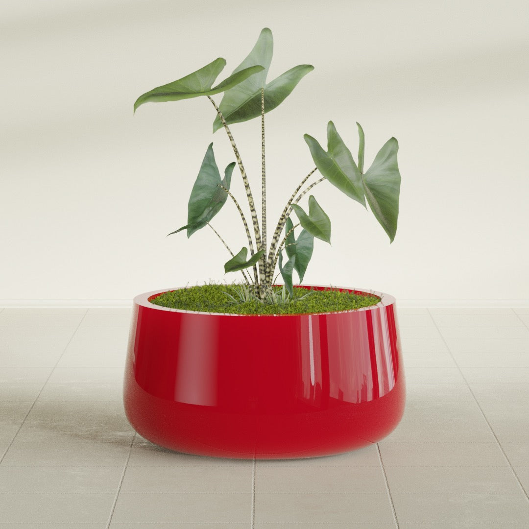 Short Hayden Medium Round Fiberglass Planter - 20 in x 20 in x 10 in - Gloss Red - Gloss Red,20 in x 20 in x 10 in