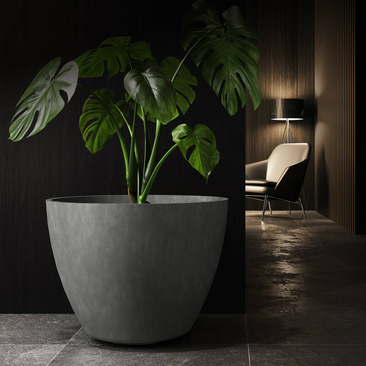 Lupo Tapered Planter – Brown Stone Finish – Fiberglass Indoor/Outdoor and Weather-Resistant Large Planter (32.3" D x 24.5" H Exterior, 30.7" D x 24" H Interior) - Brown Stone,32.3 in diam. x 24.6 in
