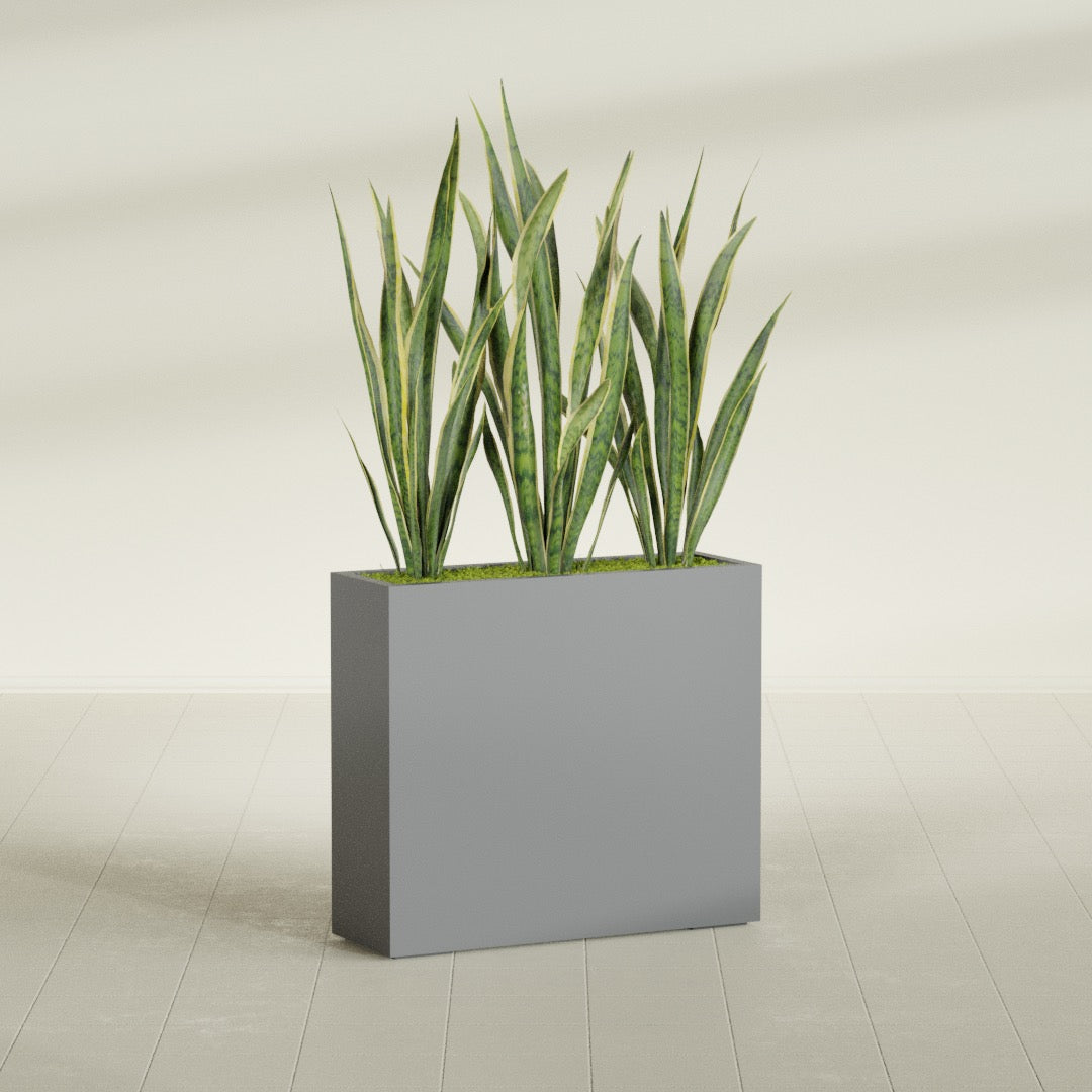 Delray Large Tall Rectangle Fiberglass Planter - 36 in x 12 in x 32 in - Metallic Gunmetal - Metallic Gunmetal,36 in x 12 in x 32 in