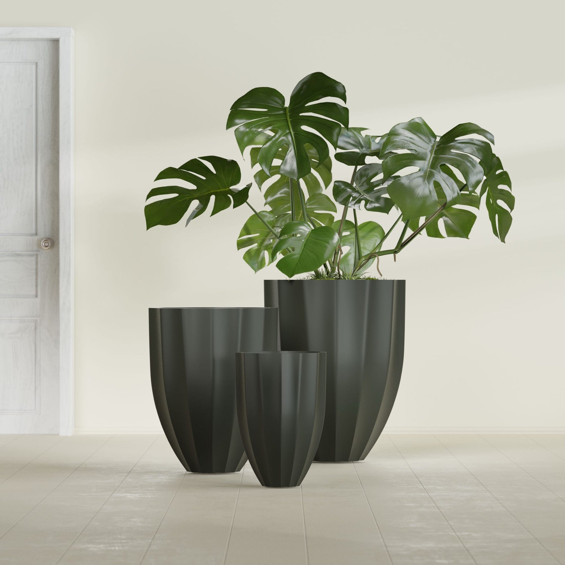 Alicante Small Round Fiberglass Planter - 15 in x 15 in x 21 in - Matte Charcoal - Matte Charcoal,15 in x 15 in x 21 in