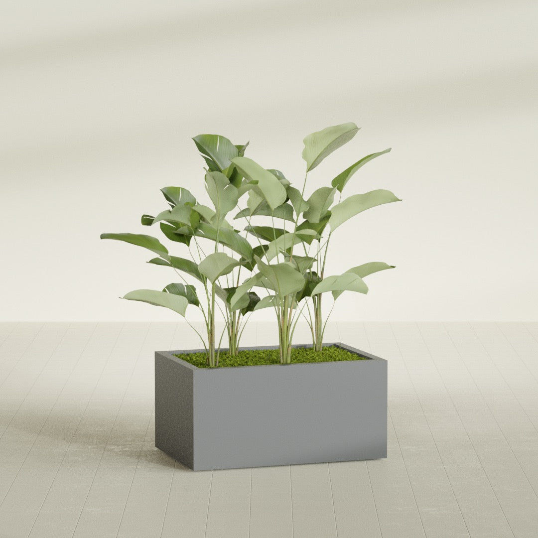 Torino Large Wide Rectangle Fiberglass Planter - 36 in x 24 in x 18 in - Metallic Gunmetal - Metallic Gunmetal,36 in x 24 in x 18 in