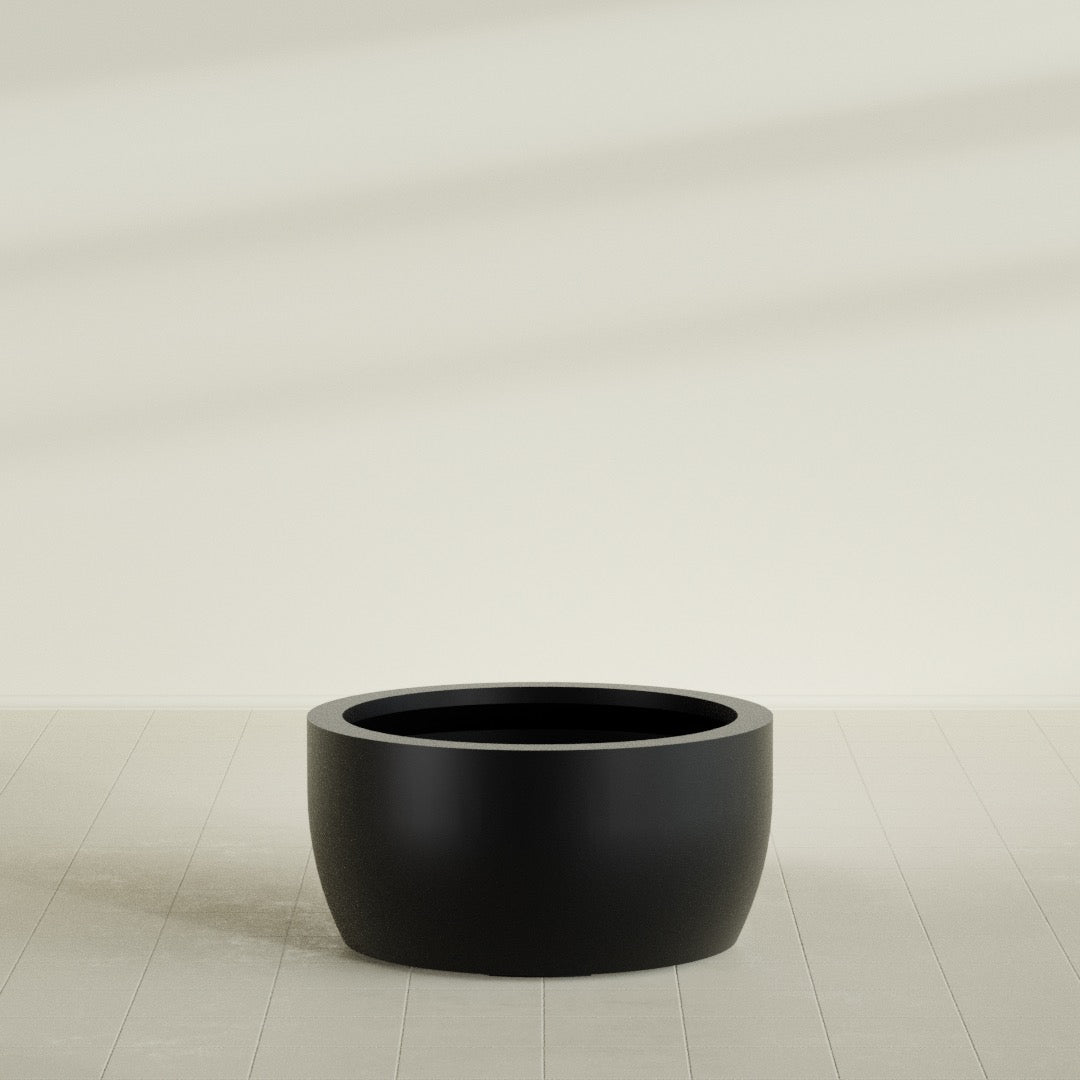 Casablanca Large Round Low Bowl Fiberglass Planter - 36 in x 36 in x 18 in - Matte Black - Matte Black,36 in x 36 in x 18 in