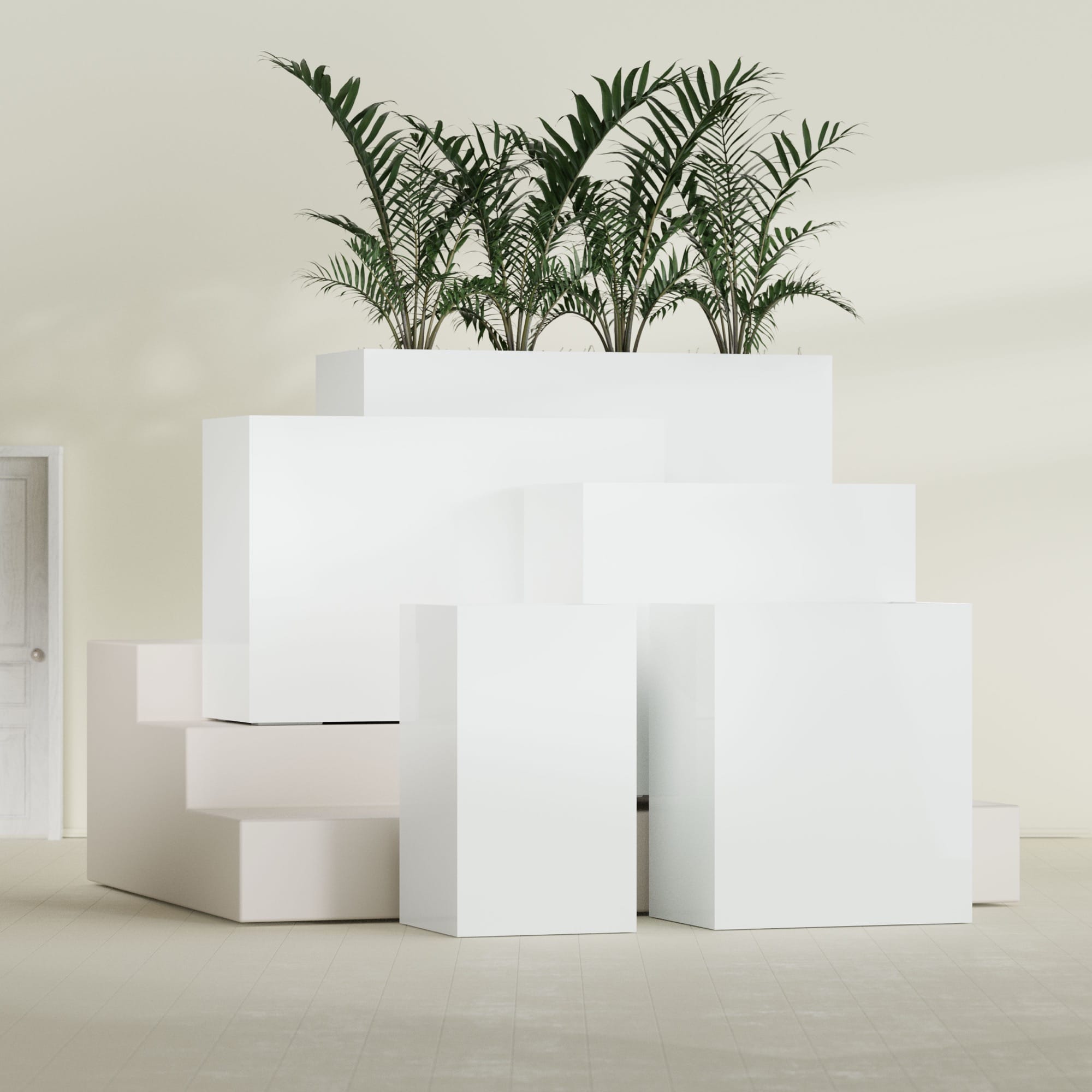 Darwin Large Tall Rectangle Fiberglass Planter - 24 in x 24 in x 42 in - Matte White - Matte White,24 in x 24 in x 42 in