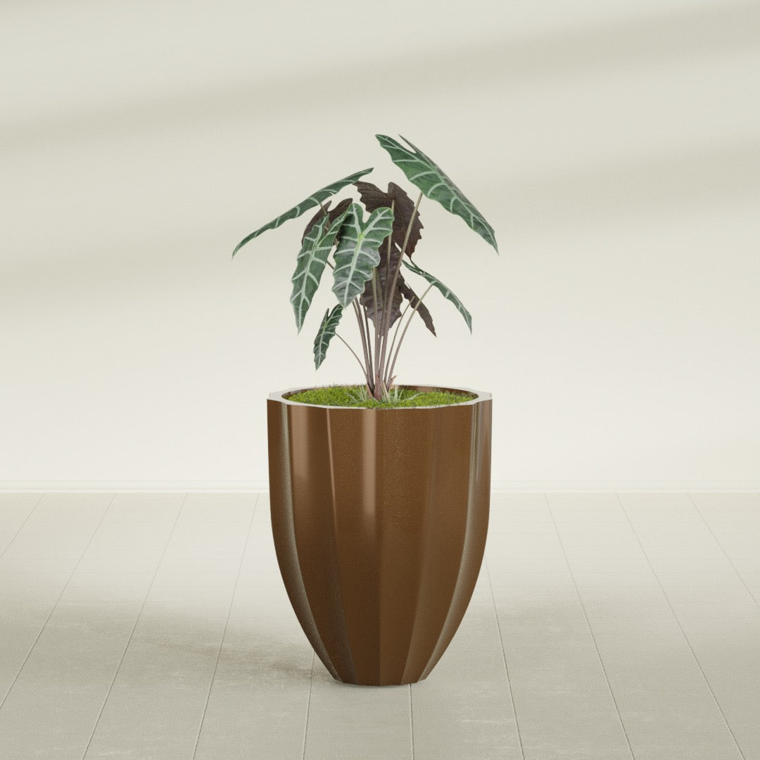 Alicante Medium Round Fiberglass Planter - 22 in x 22 in x 27 in - Metallic Bronze - Metallic Bronze,22 in x 22 in x 27 in