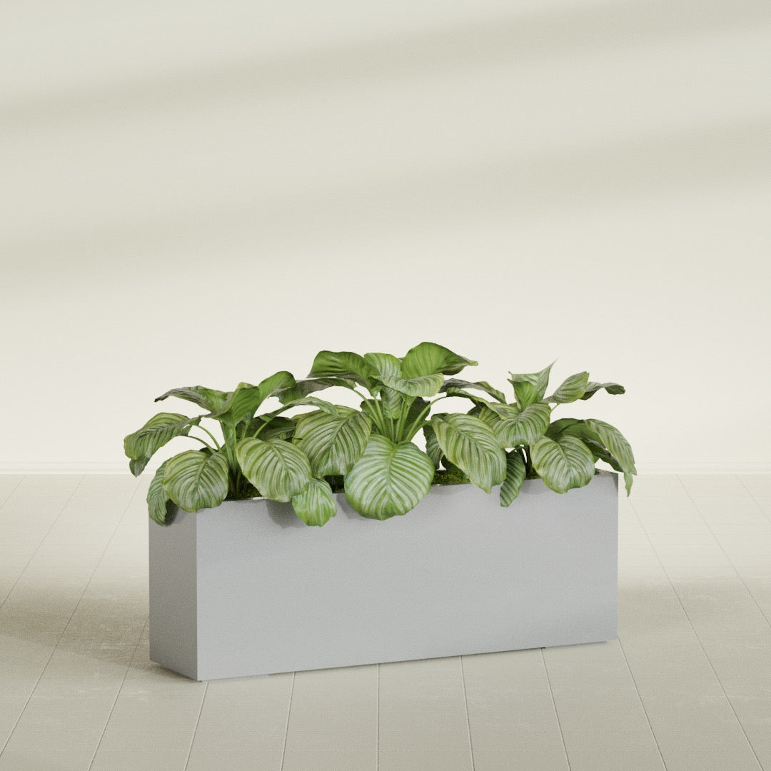 Miami Extra Large Narrow Rectangle Fiberglass Planter - 48 in x 12 in x 18 in - Metallic Silver - Metallic Silver,48 in x 12 in x 18 in
