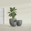 Alzira Medium Round Fiberglass Planter - 23 in x 23 in x 22 in - Metallic Gunmetal - Metallic Gunmetal,23 in x 23 in x 22 in